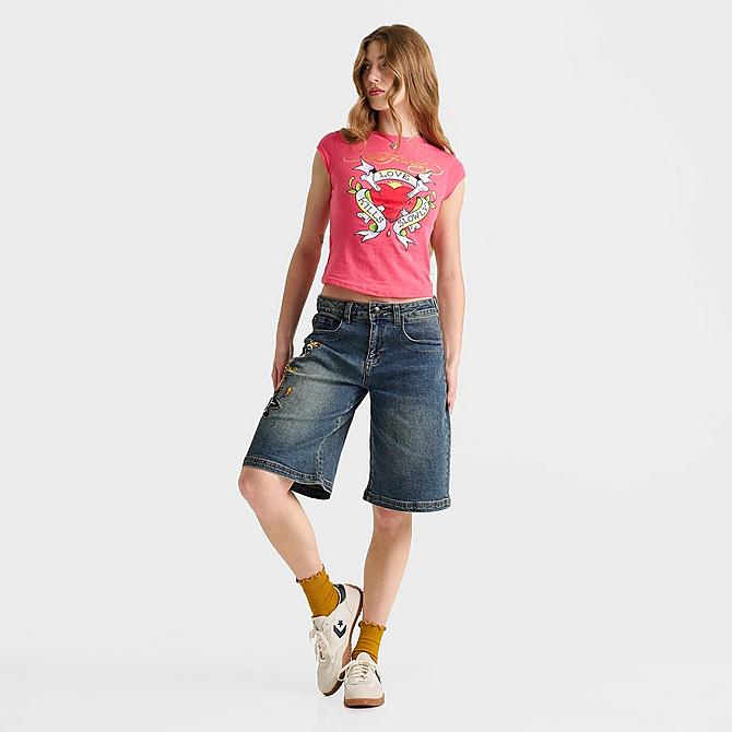 Women's Ed Hardy Pierced Eagle Denim Jorts| Finish Line Women's Ed Hardy Pierced Eagle Denim Jorts| Finish Line