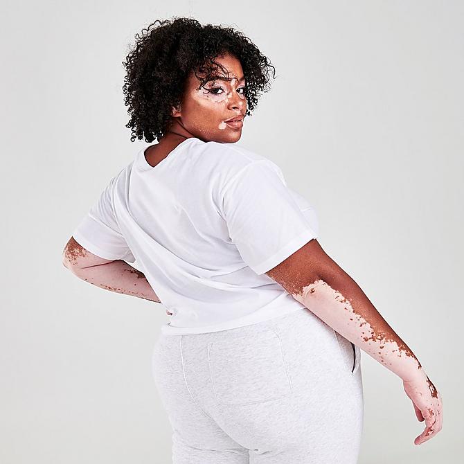 Back Right view of Women's Champion Life Heritage Logo Crop T-Shirt (Plus Size) in White Click to zoom