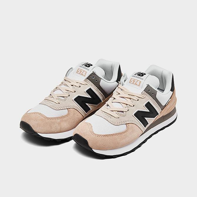 Three Quarter view of Women's New Balance 574 Casual Shoes in Rose Water/Black Click to zoom
