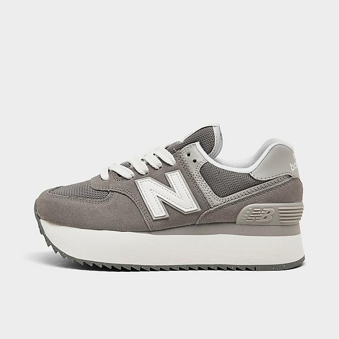 Right view of Women's New Balance 574+ Platform Casual Shoes in Shadow Grey/Rain Cloud Click to zoom