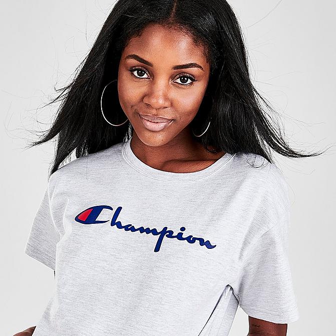 Front view of Women's Champion Crop T-Shirt in Silver Grey Click to zoom