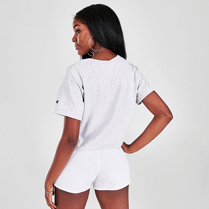 Back Right view of Women's Champion Crop T-Shirt in Silver Grey Click to zoom