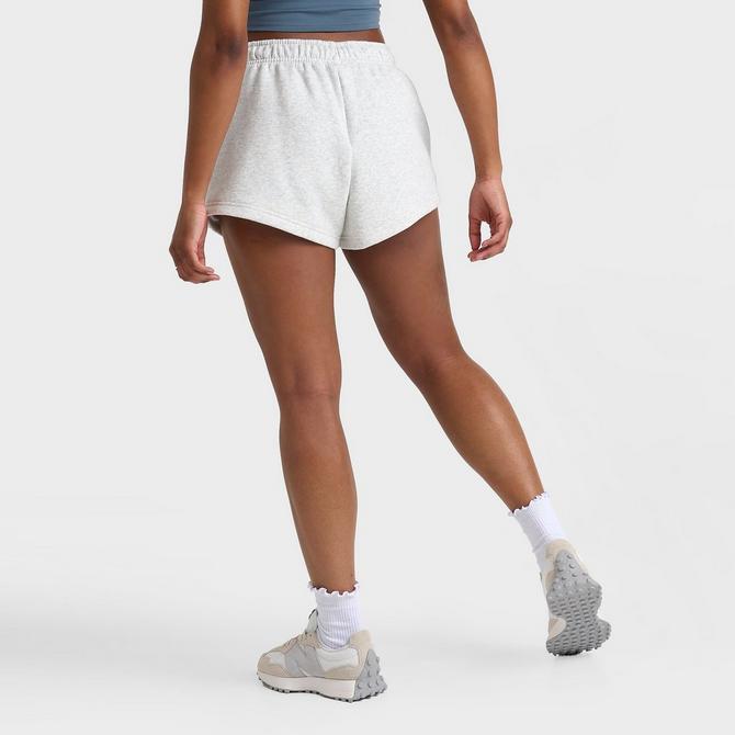 [angle] view of Women's New Balance Logo Fleece Shorts in Light Heather Grey Click to zoom