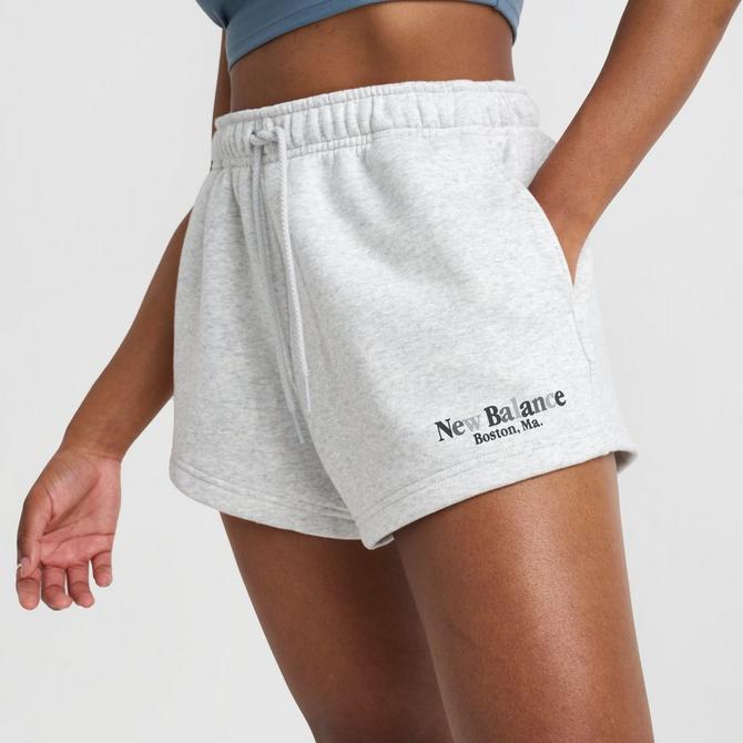 [angle] view of Women's New Balance Logo Fleece Shorts in Light Heather Grey Click to zoom