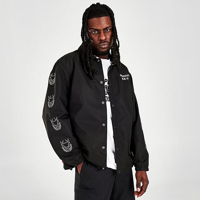 Front Three Quarter view of Men's Superdry Energy Opposition Coach Jacket in Black Click to zoom