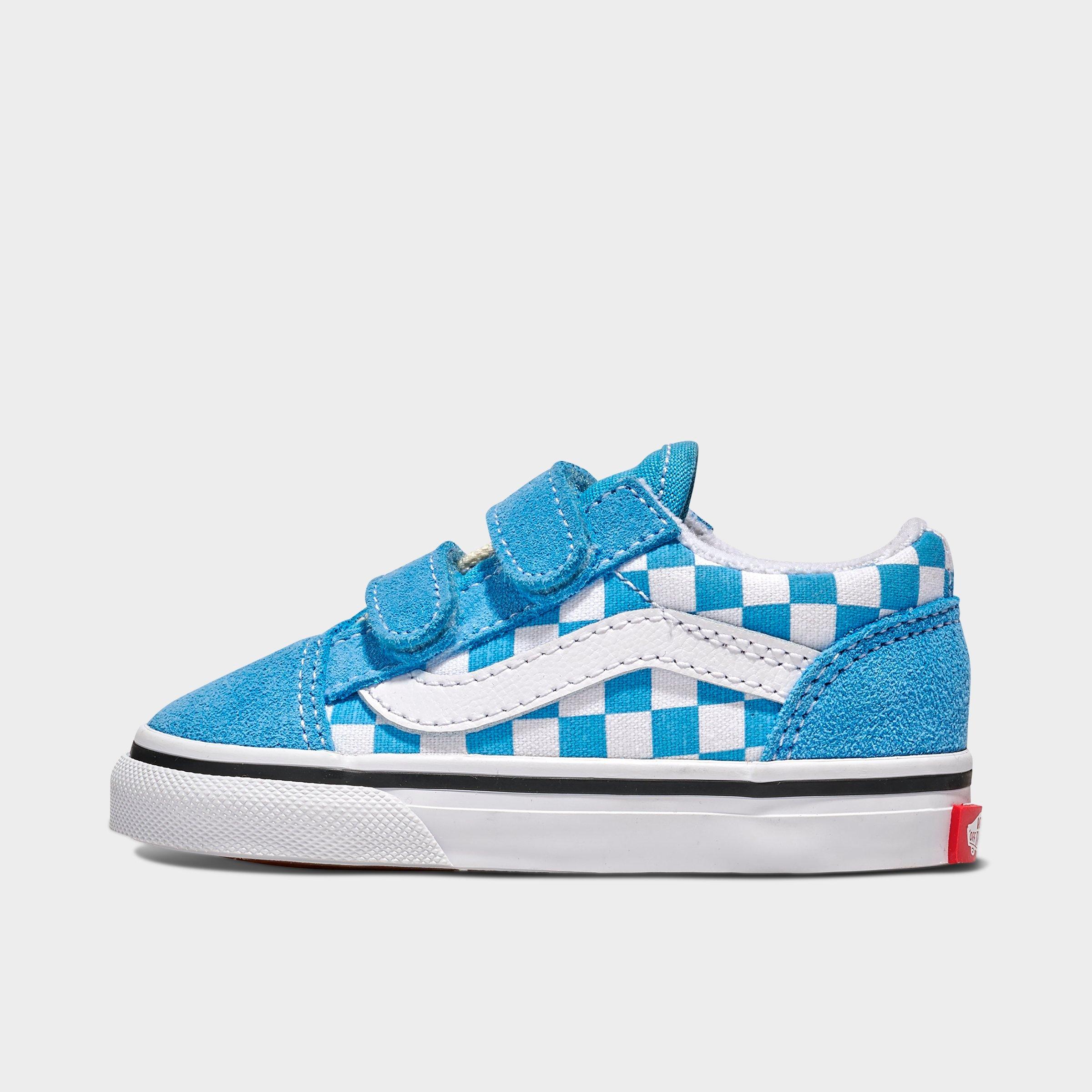 Vans Kids Toddler Old Skool V Casual Shoes in Color Theory Checkerboard Heritage Blue Size: 4.0