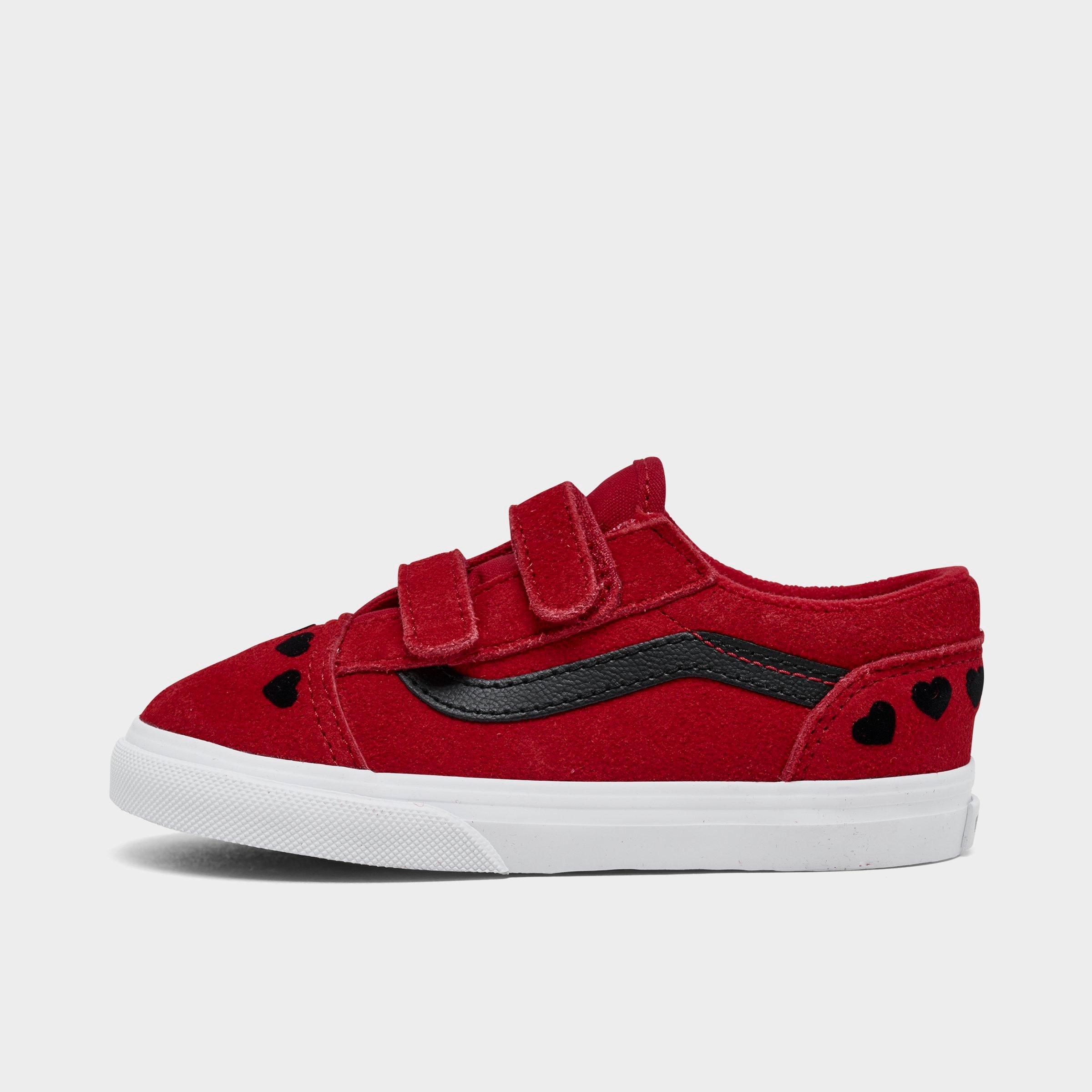 Vans Kids' Toddler Old Skool V Valentine's Day Casual Shoes in Red/Hearts Red Size 9 Canvas/Suede