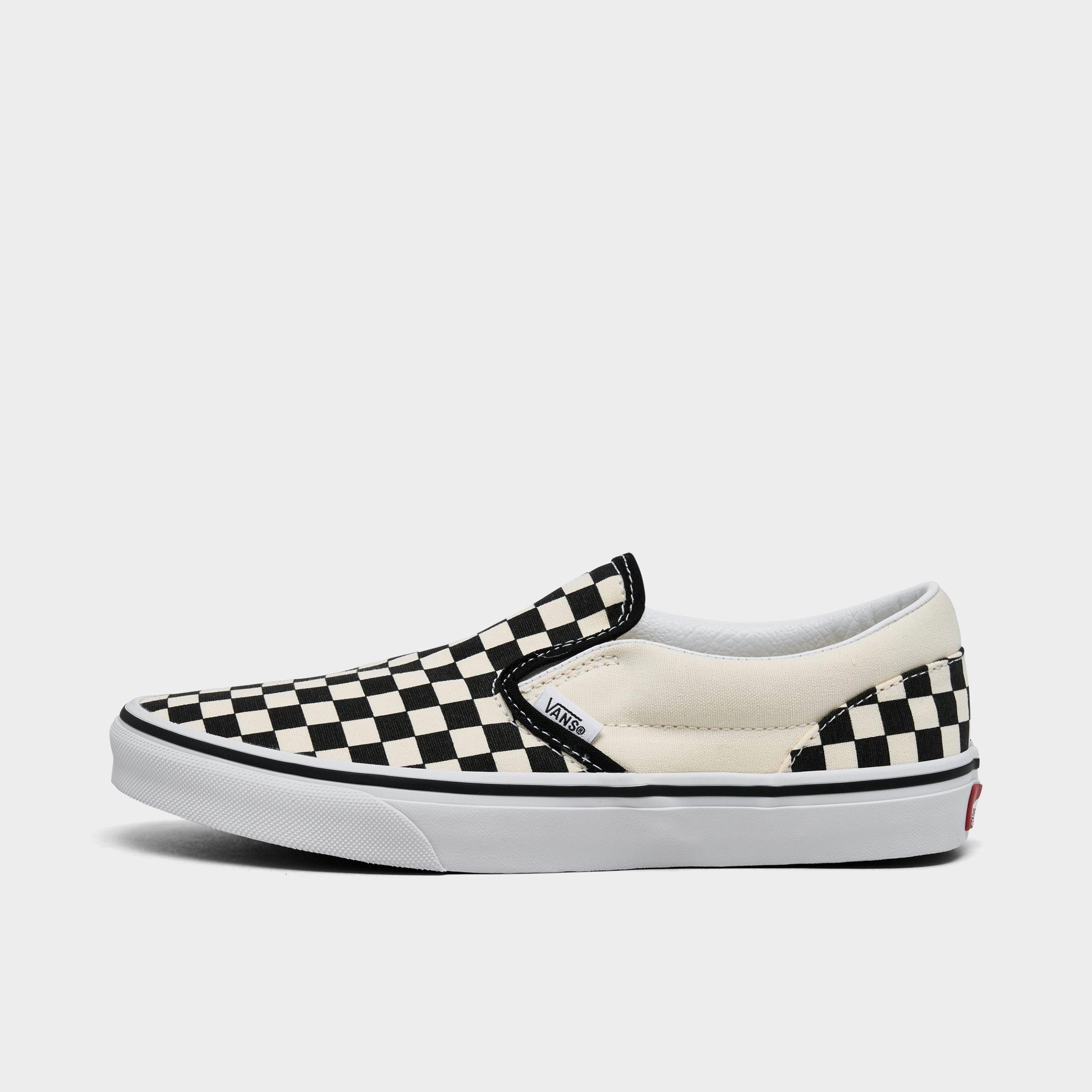 Vans Big Kids' Classic Slip-On Casual Shoes in Black/Checkerboard Black Size 6.5 Canvas