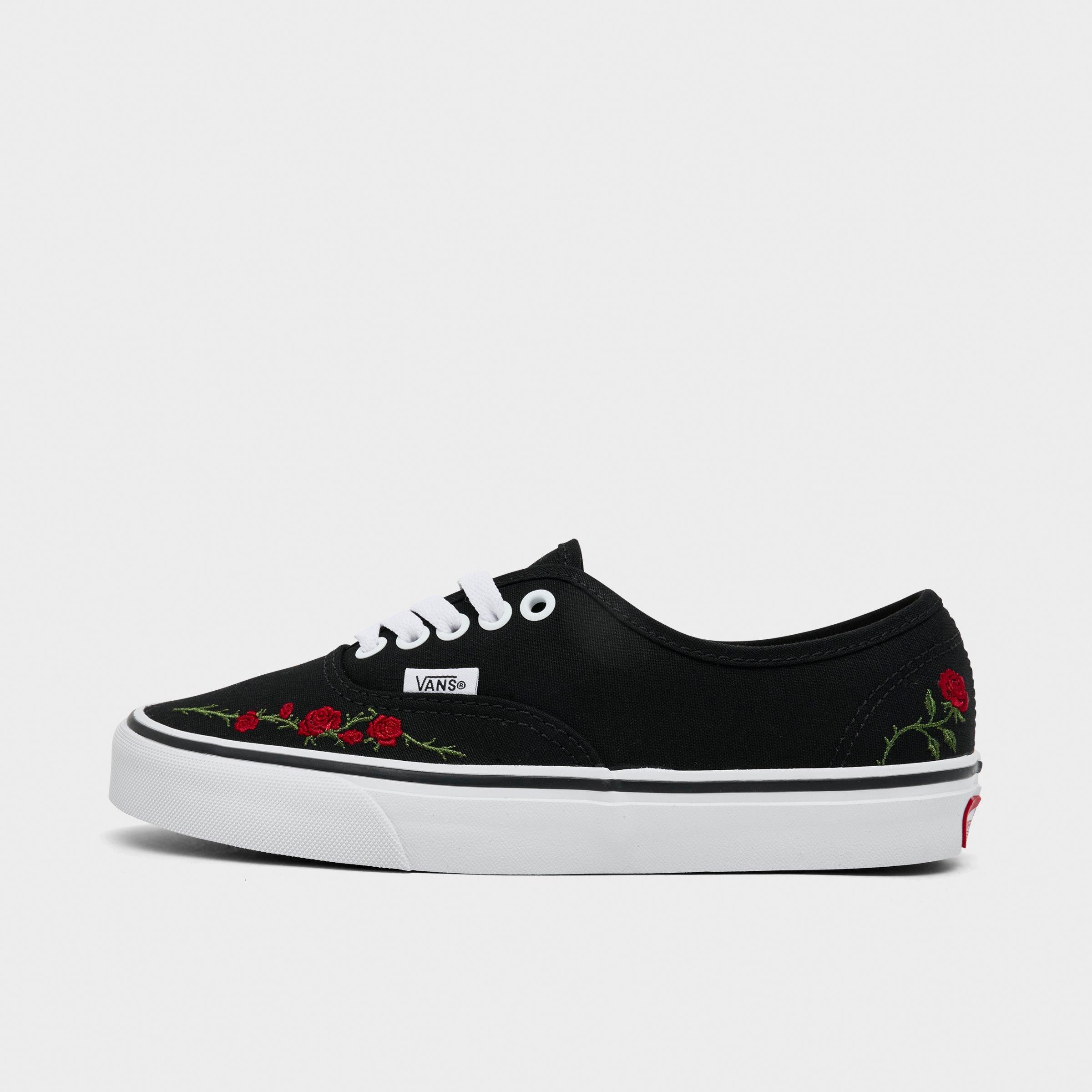 Vans Women's Authentic Casual Shoes in Black/Red Rose Size: 7.0