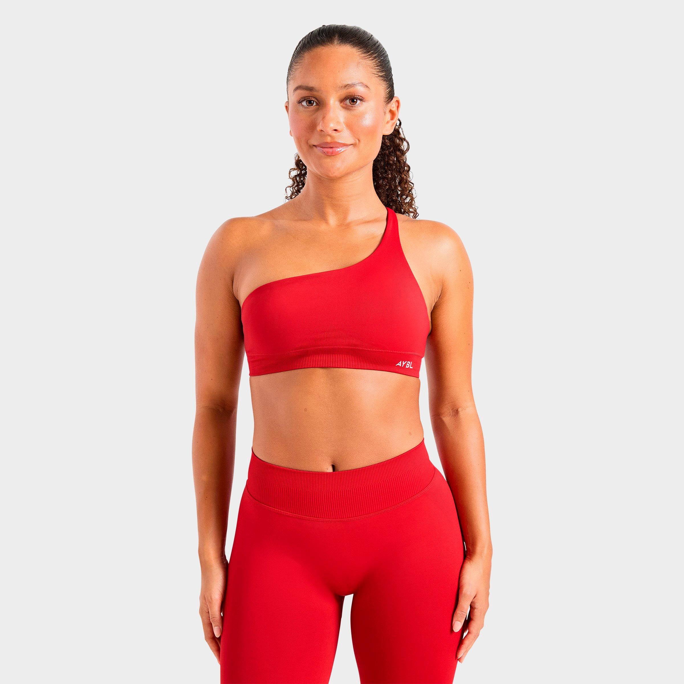 AYBL Women's Enhance Seamless One Shoulder Sports Bra in Salsa Red Size: XL