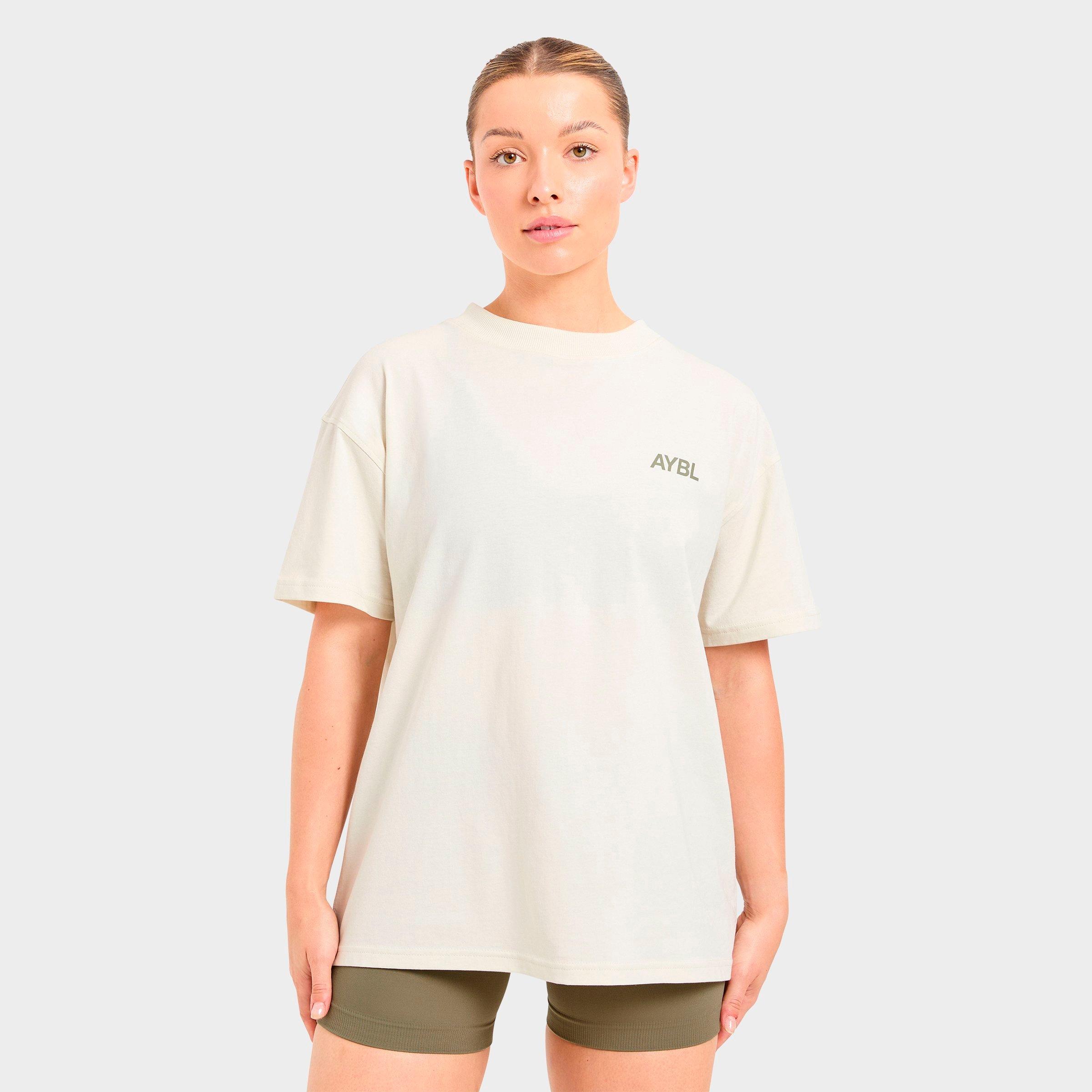 Women's AYBL Sports Club Oversized T-Shirt in White/Muted Olive Size:
