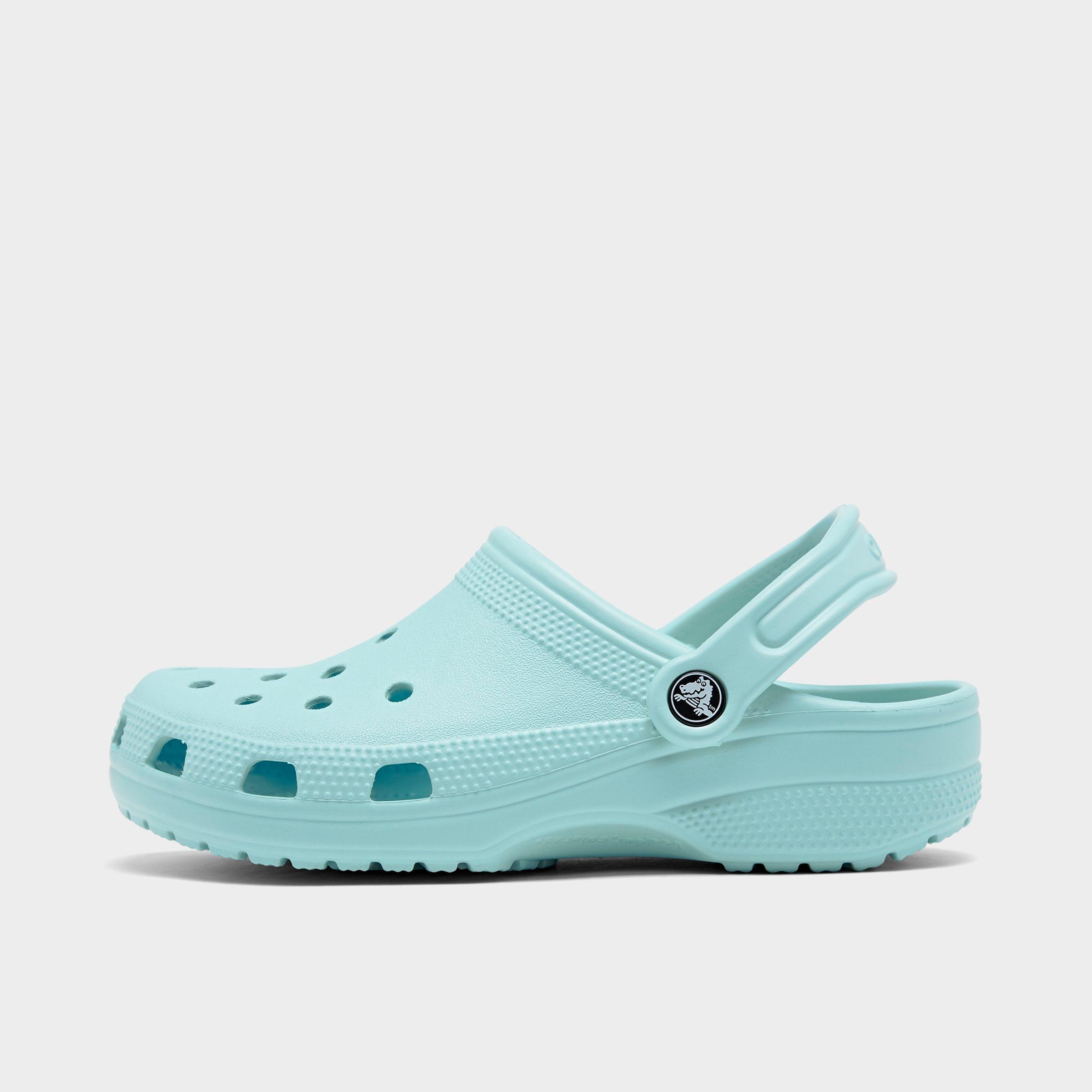 teal fur crocs