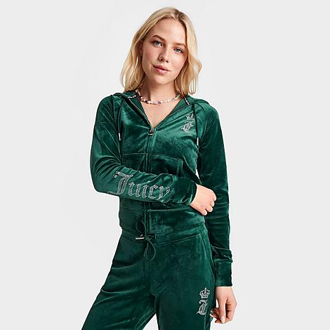 Juicy Couture Women's Bling Velour Full-zip Hoodie In Evergreen