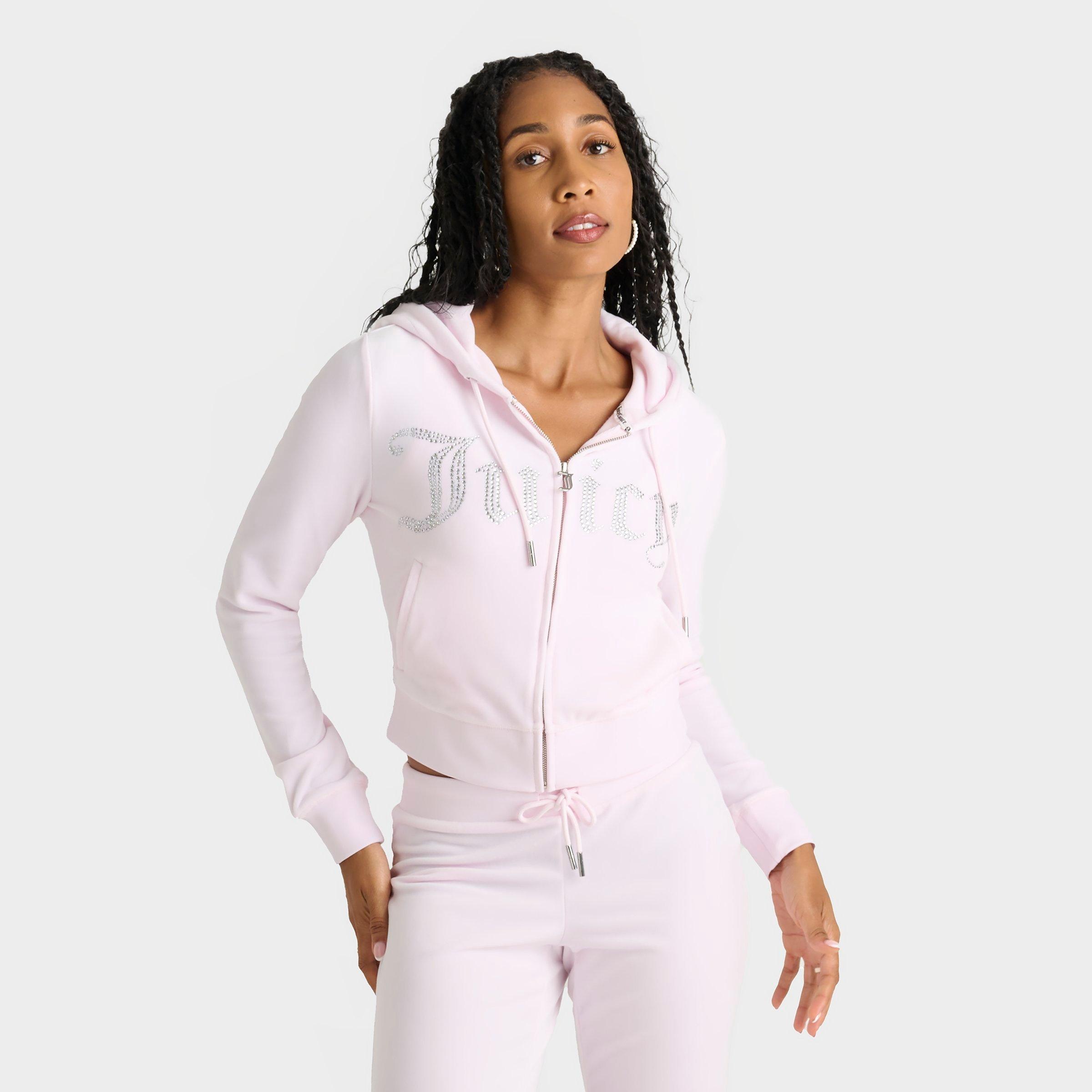 Juicy Couture Women's Bling Front Hoodie in Pink/Soft Glow Size Small Polyester/Velvet/Spandex