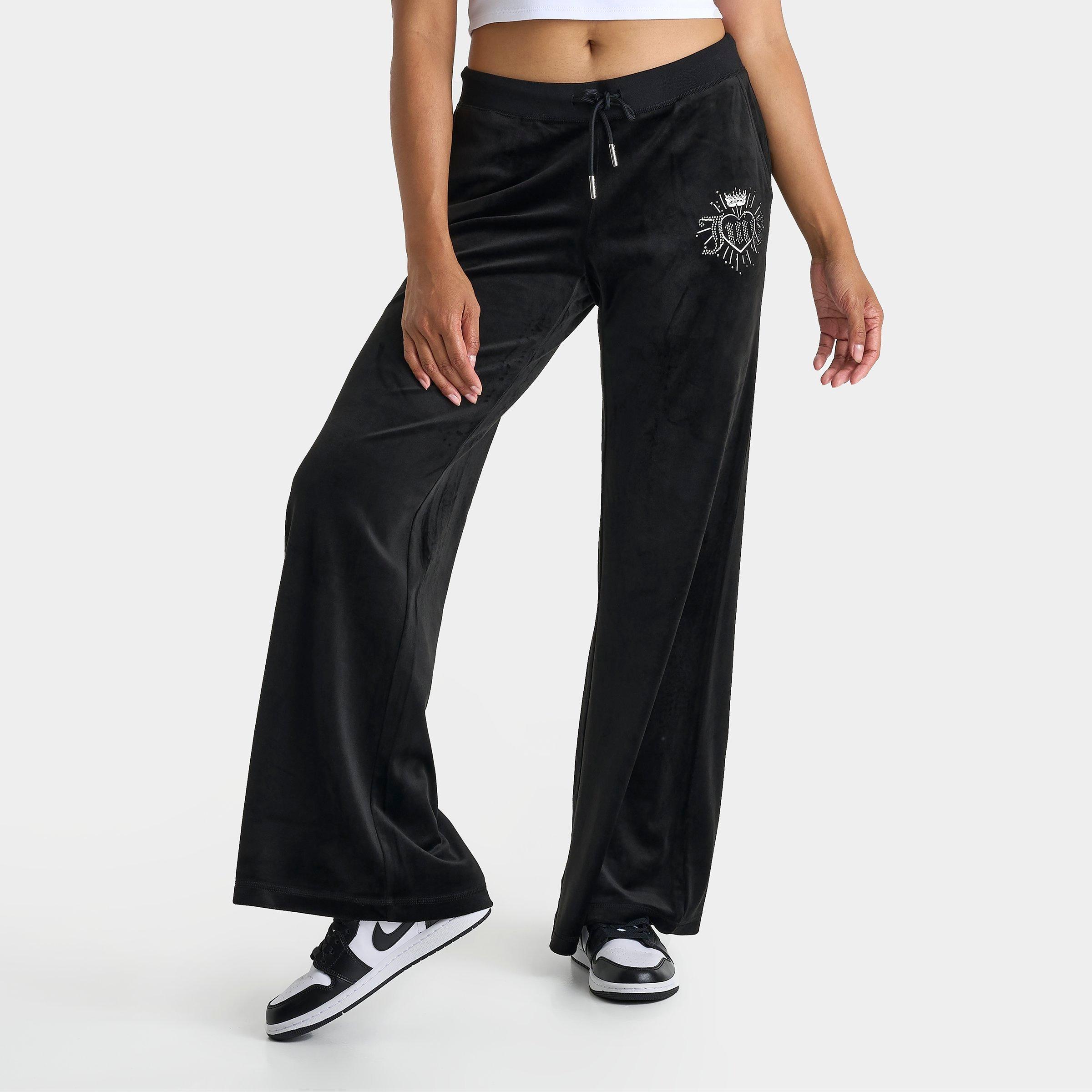 Juicy Couture Women's Wing Velour Pants in Black/Black Size XL Cotton/Polyester/Velvet