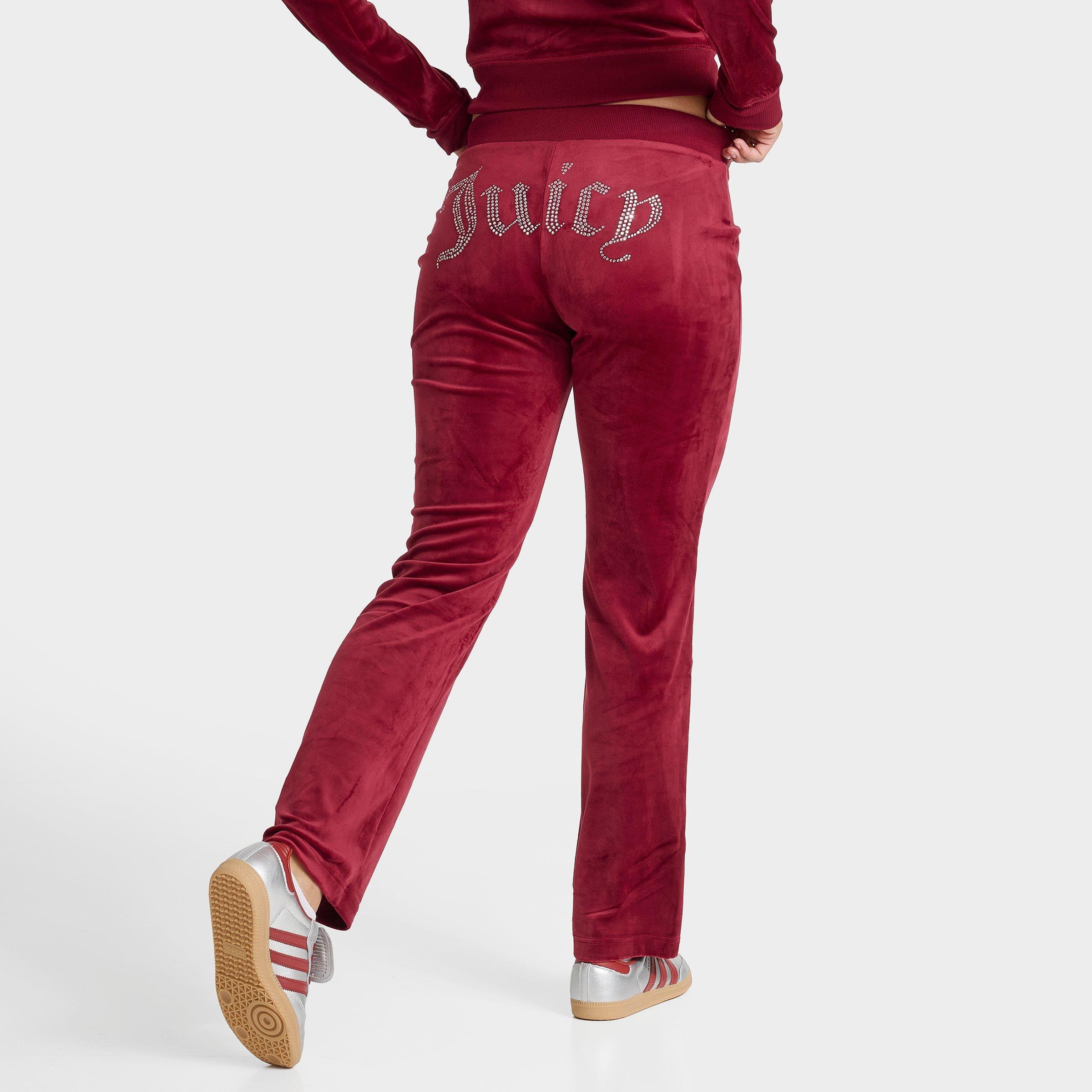 Juicy Couture Women's Og Big Bling Velour Track Pants In Burgundy