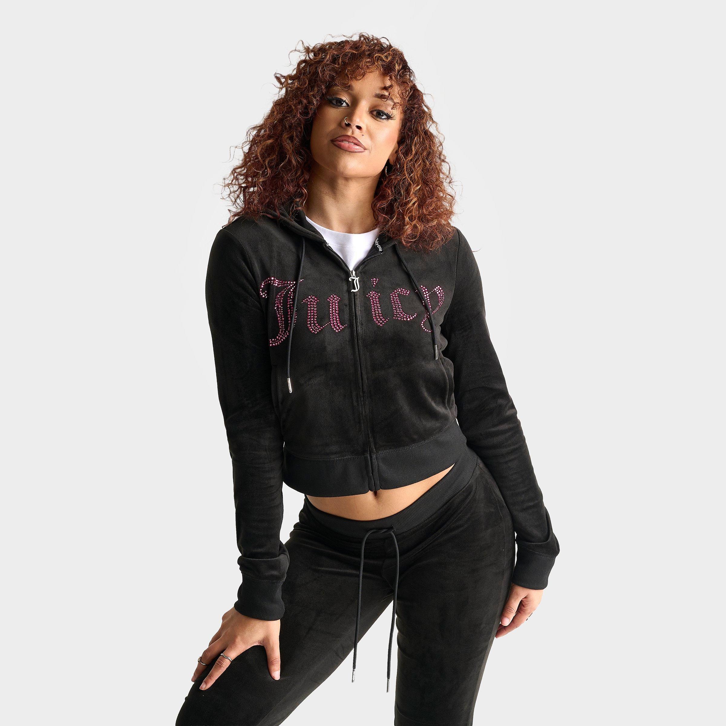 Juicy Couture Women's Bling Front Hoodie in Black/Pink Size: XS