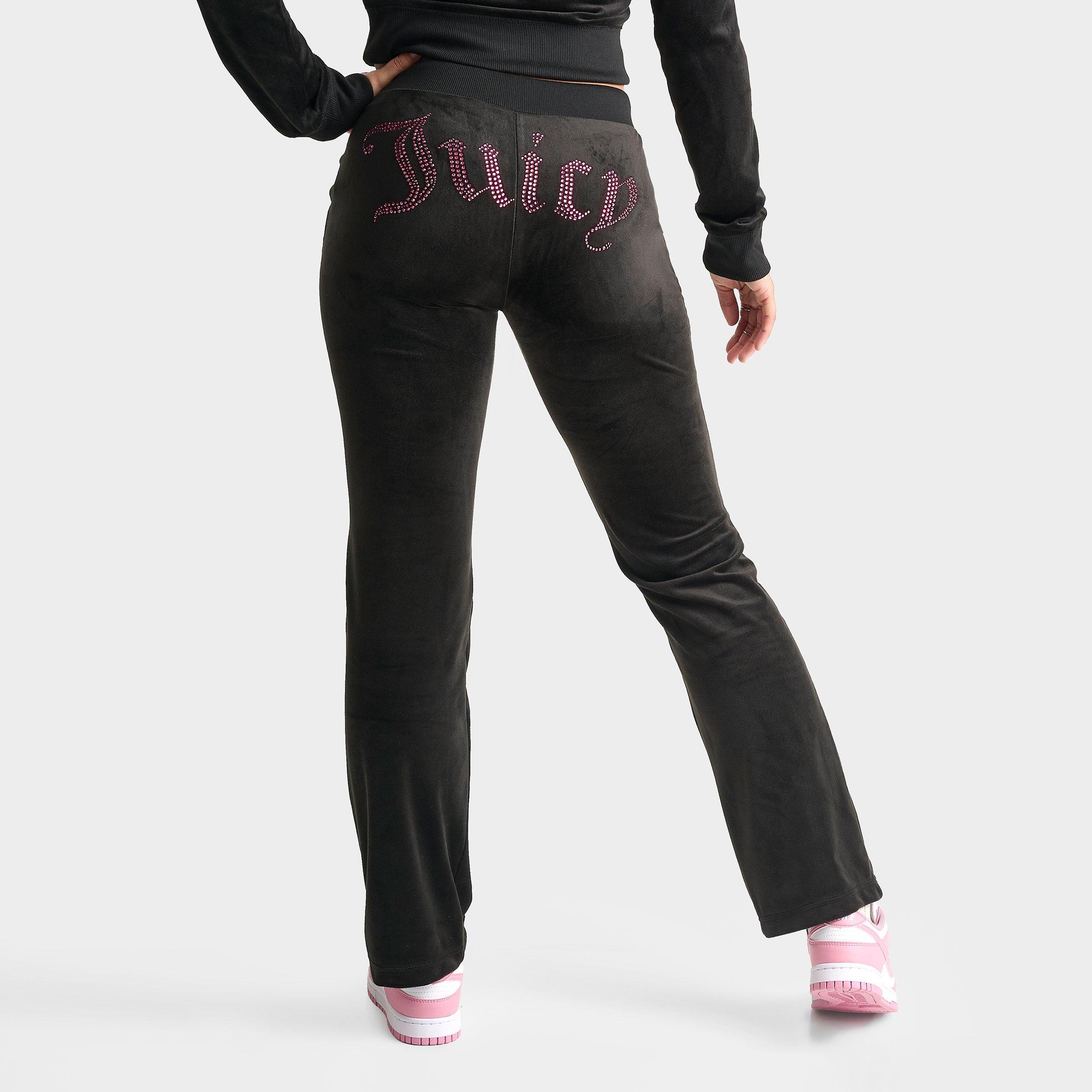 Juicy Couture Women's OG Big Bling Velour Track Pants in Black/Pink Size: XS
