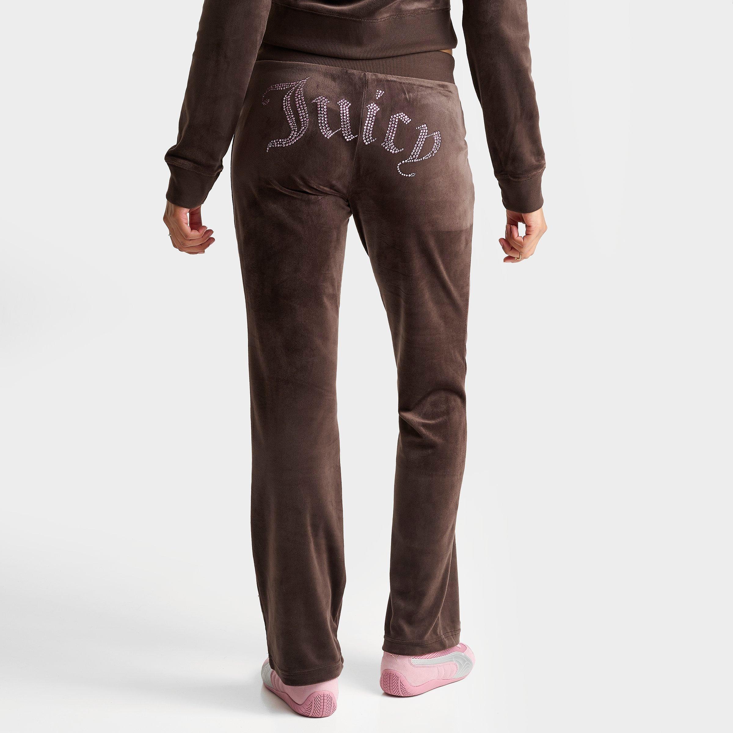 Juicy Couture Women's OG Big Bling Velour Track Pants in Brown Sugar/Pink Size: XS