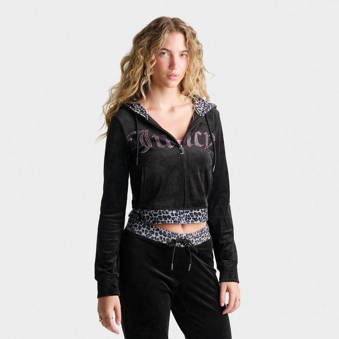 Women's Juicy Couture Bling Front Leopard Print Full-Zip Hoodie