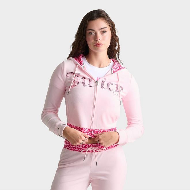 Women's Juicy Couture Bling Front Leopard Print Full-Zip Hoodie