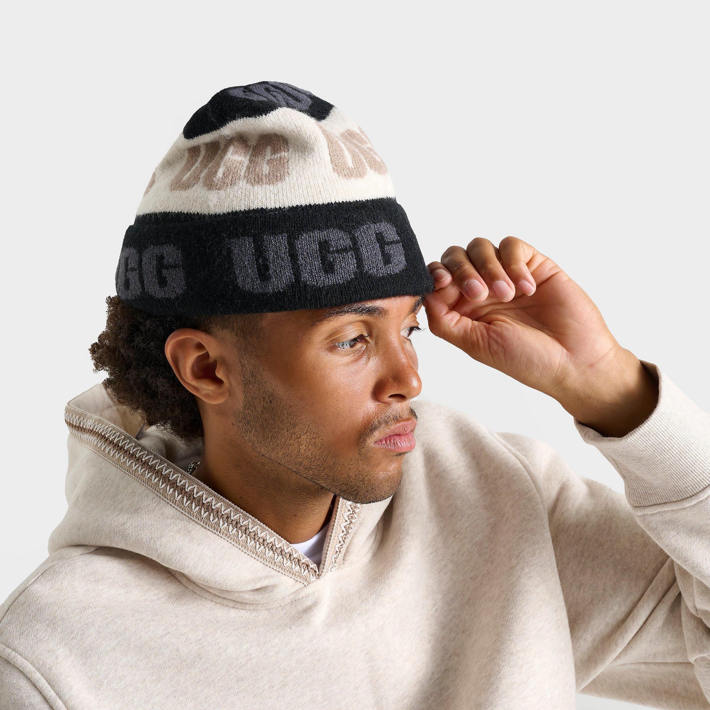 Finishline UGG Logo Graphic Beanie Hat in Black/Black Nylon/Acrylic/Wool