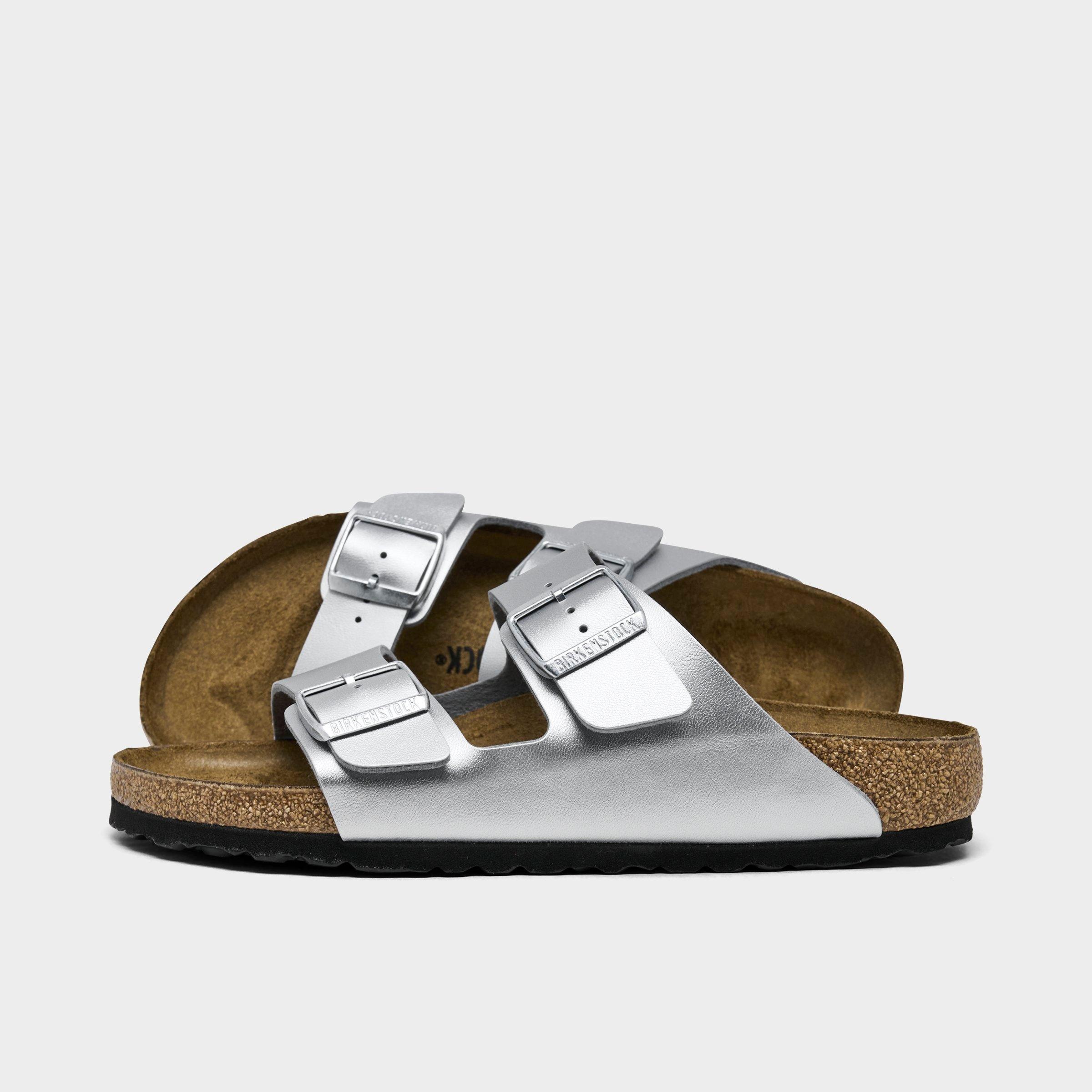 Birkenstock Women's Arizona Birkibuc Sandals (Big Kids Sizes Available) in Metallic/Silver Size 36 Leather/Suede