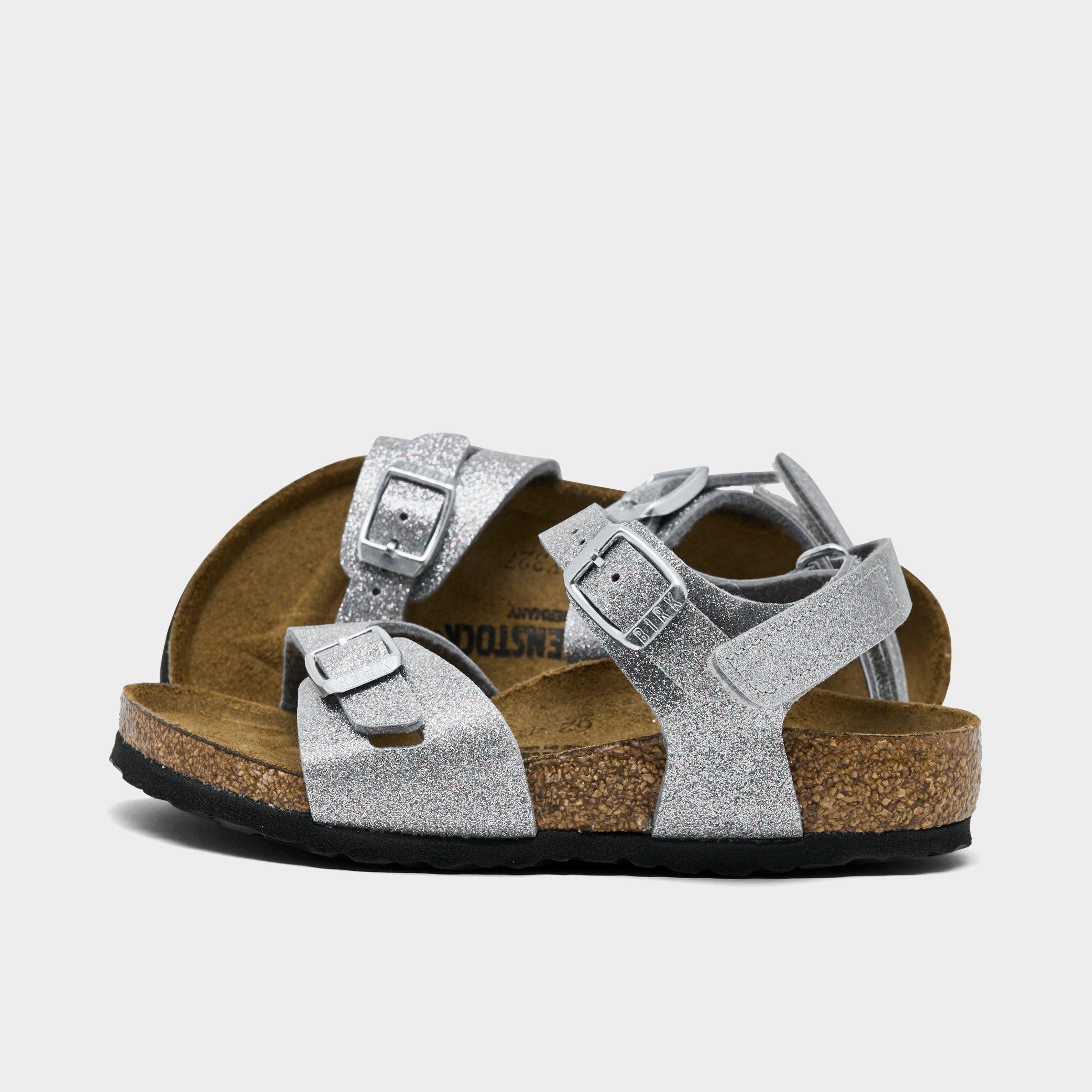 Birkenstock Girls' Toddler Rio Birko-Flor Sandals in Sparkling Light Silver Size: 24