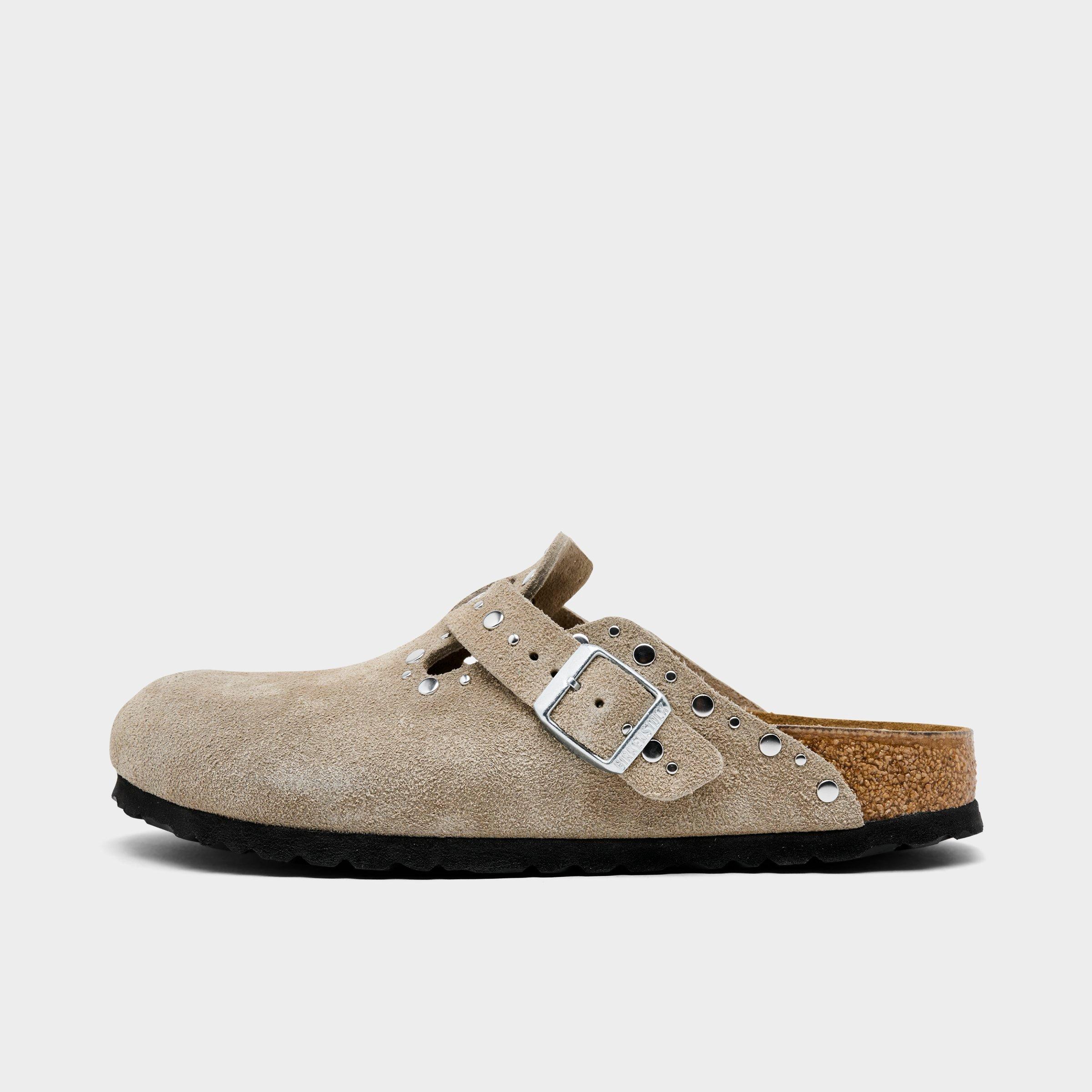 Birkenstock Women's Boston Rivets Suede Leather Clogs in Taupe Size: 40