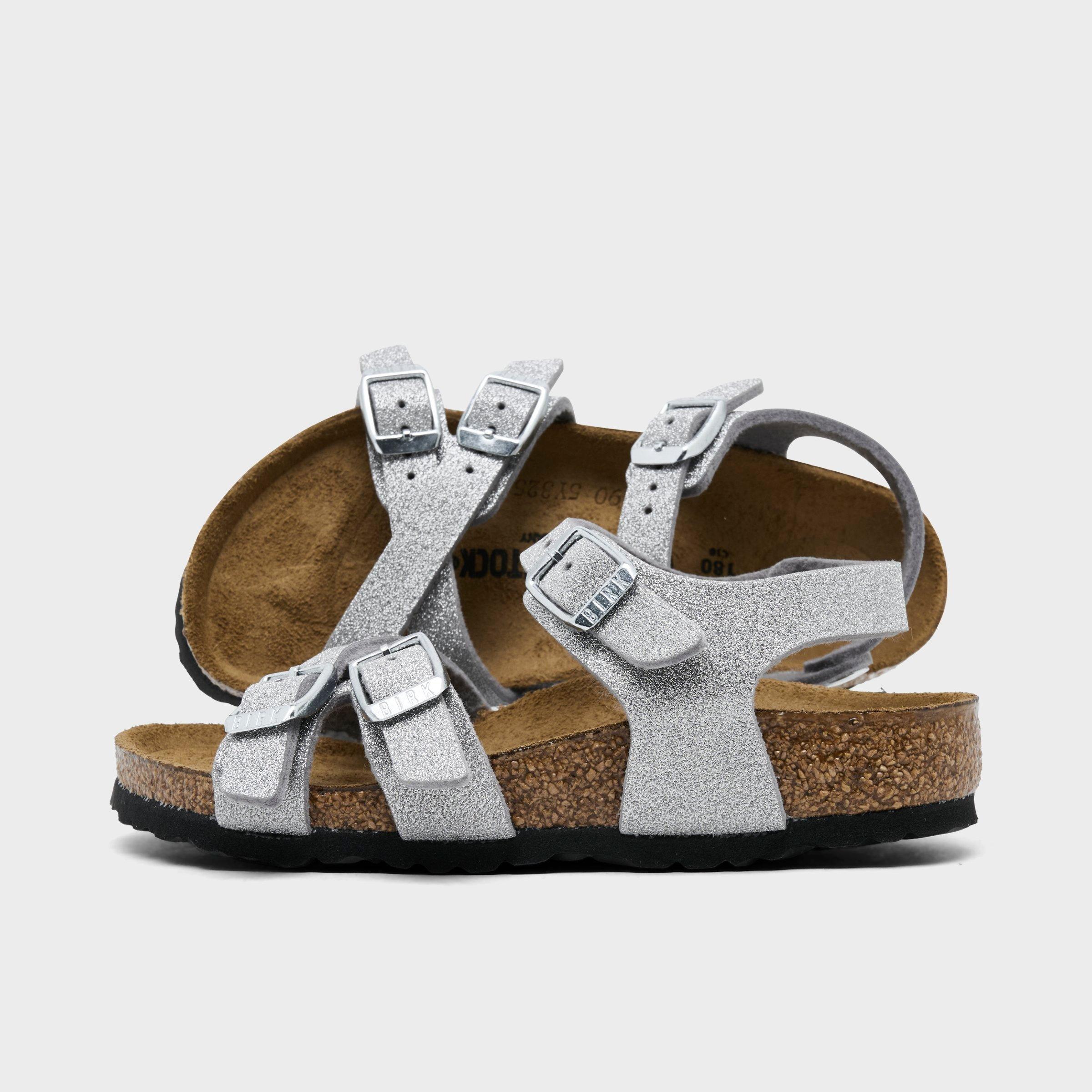 Birkenstock Girls' Toddler Kumba Sandals in Silver Shiny Glitter Size: 25