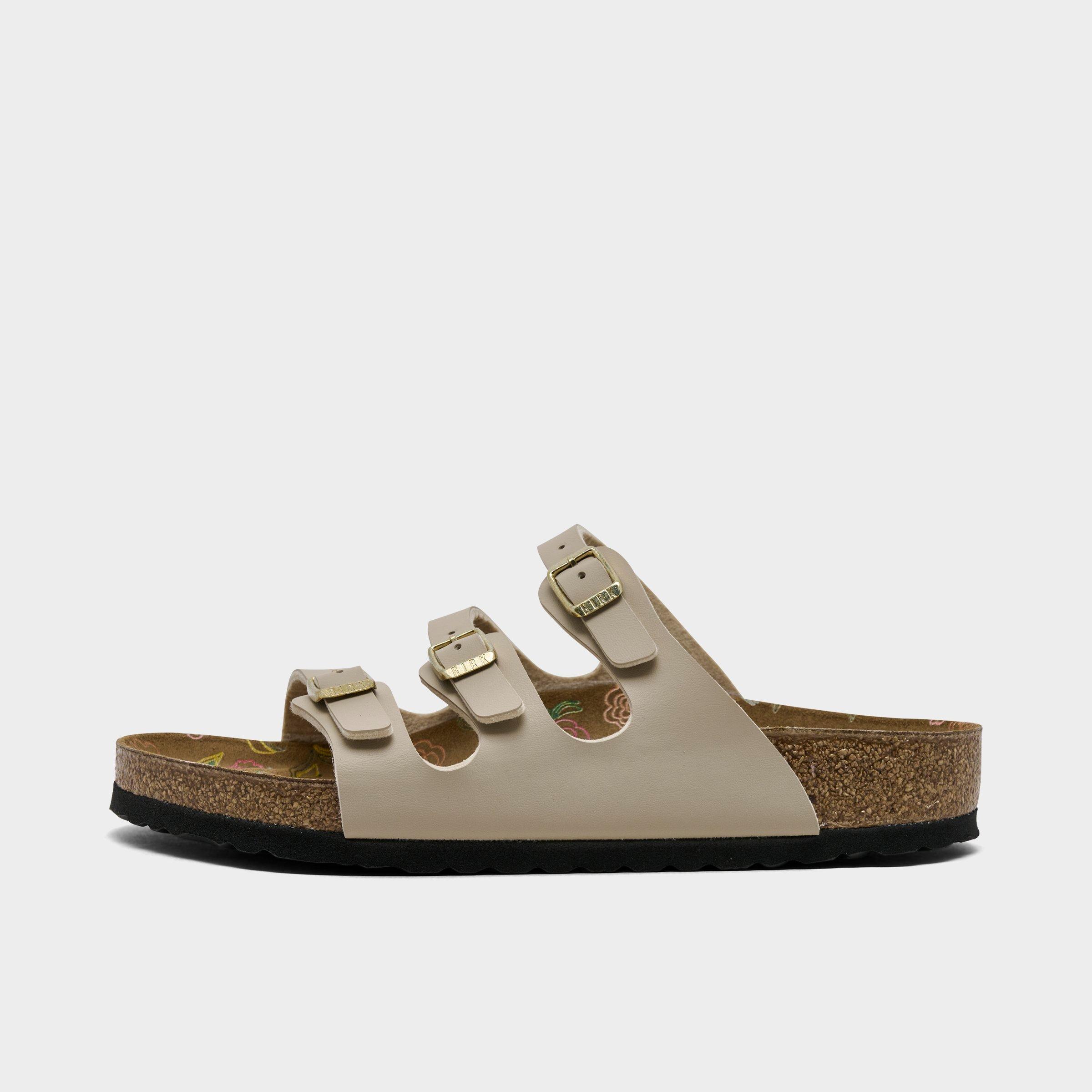 Birkenstock Women's Florida Birko-Flor Nubuck Soft Footbed Floral Sandals in Sandcastle Size: 40