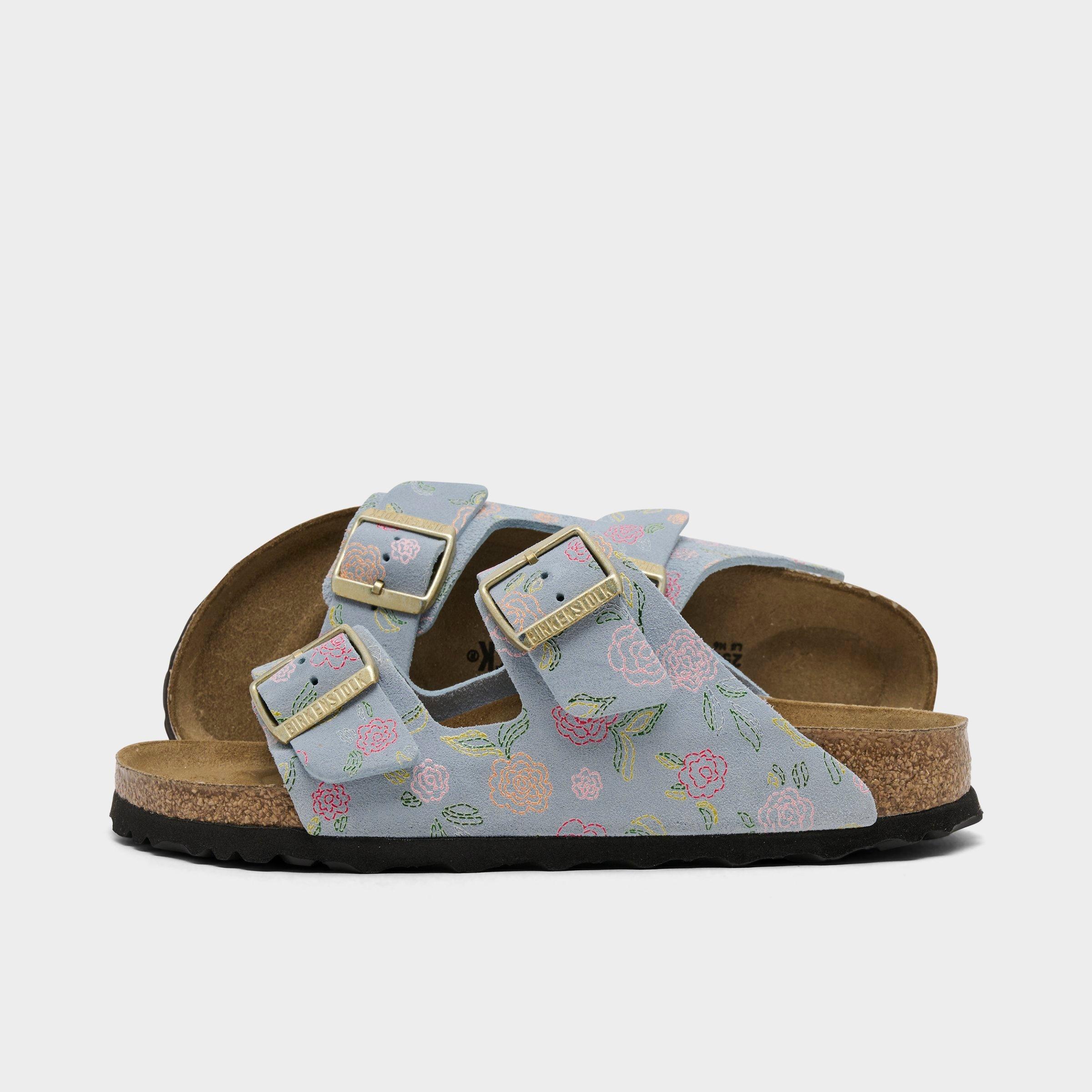 Birkenstock Women's Arizona Flower Print Suede Leather Sandals in Baby Blue Flower Print Size: 37