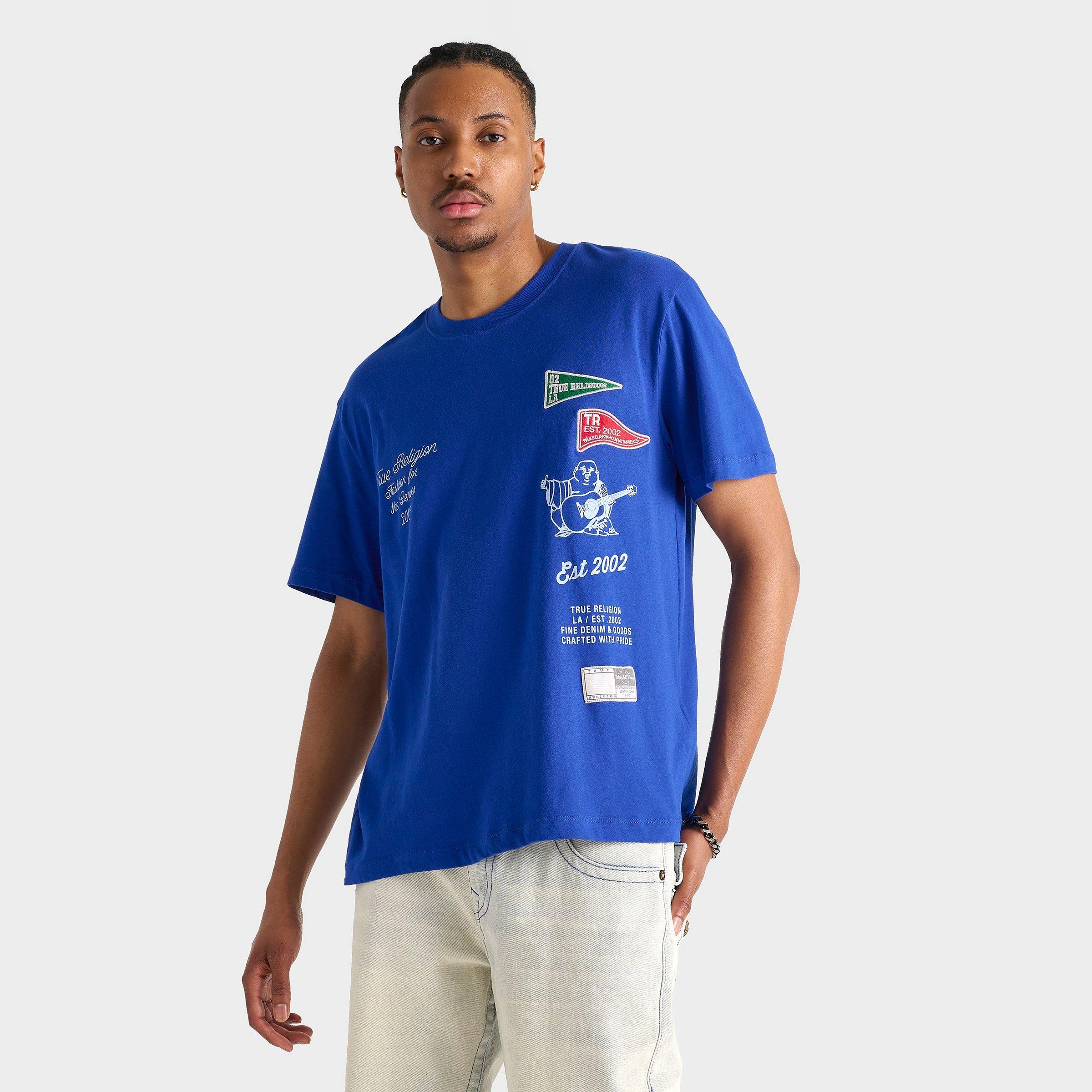 True Religion Men's Collegiate Logo Heavyweight T-Shirt in Blue/Mazarine Blue Size Medium 100% Cotton
