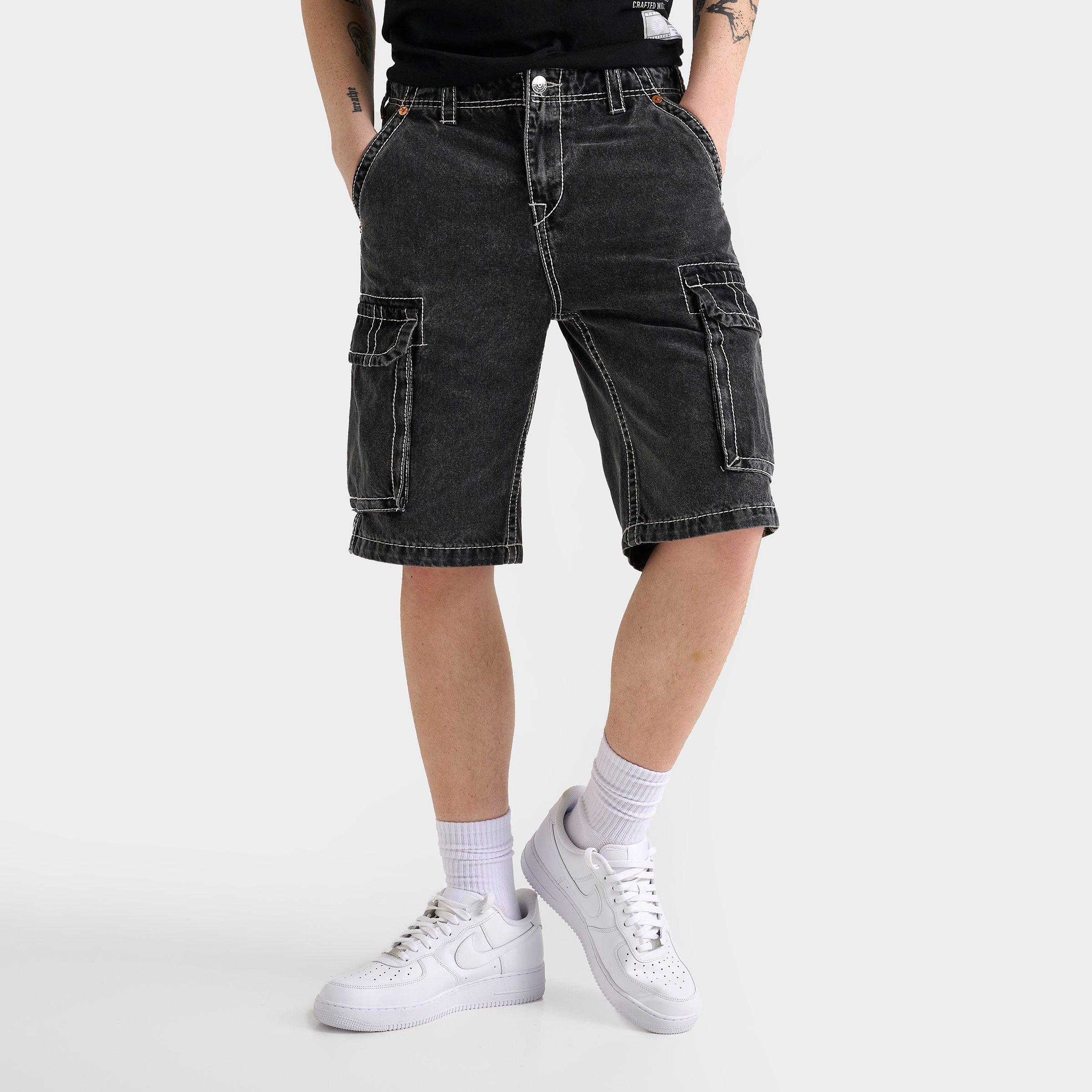 True Religion Men's Vinny Big T Cargo Denim Jean Shorts in Black Wash Size: 30