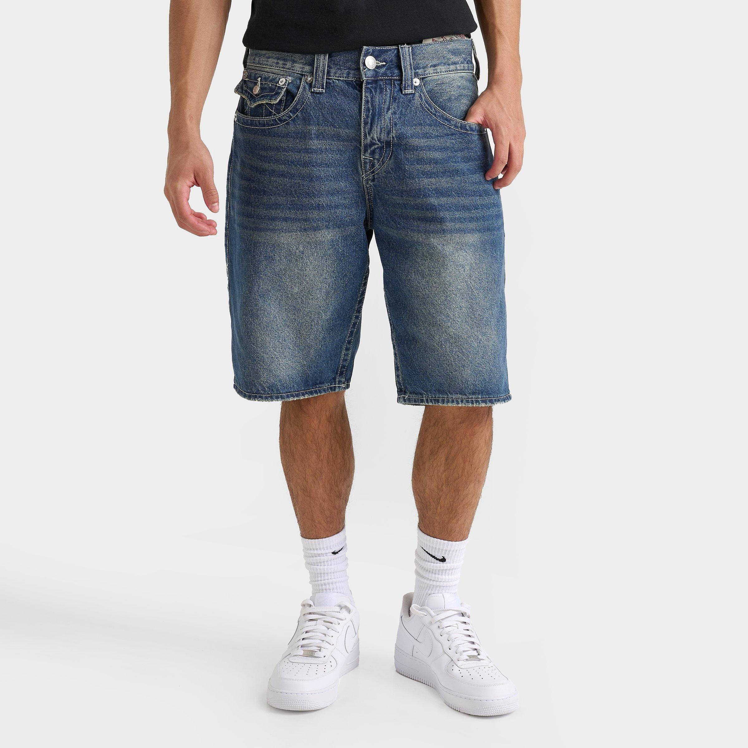 True Religion Men's Bobby Flap Baggy Denim Jean Shorts in Blue/Med Wash Size 32 100% Cotton/Denim