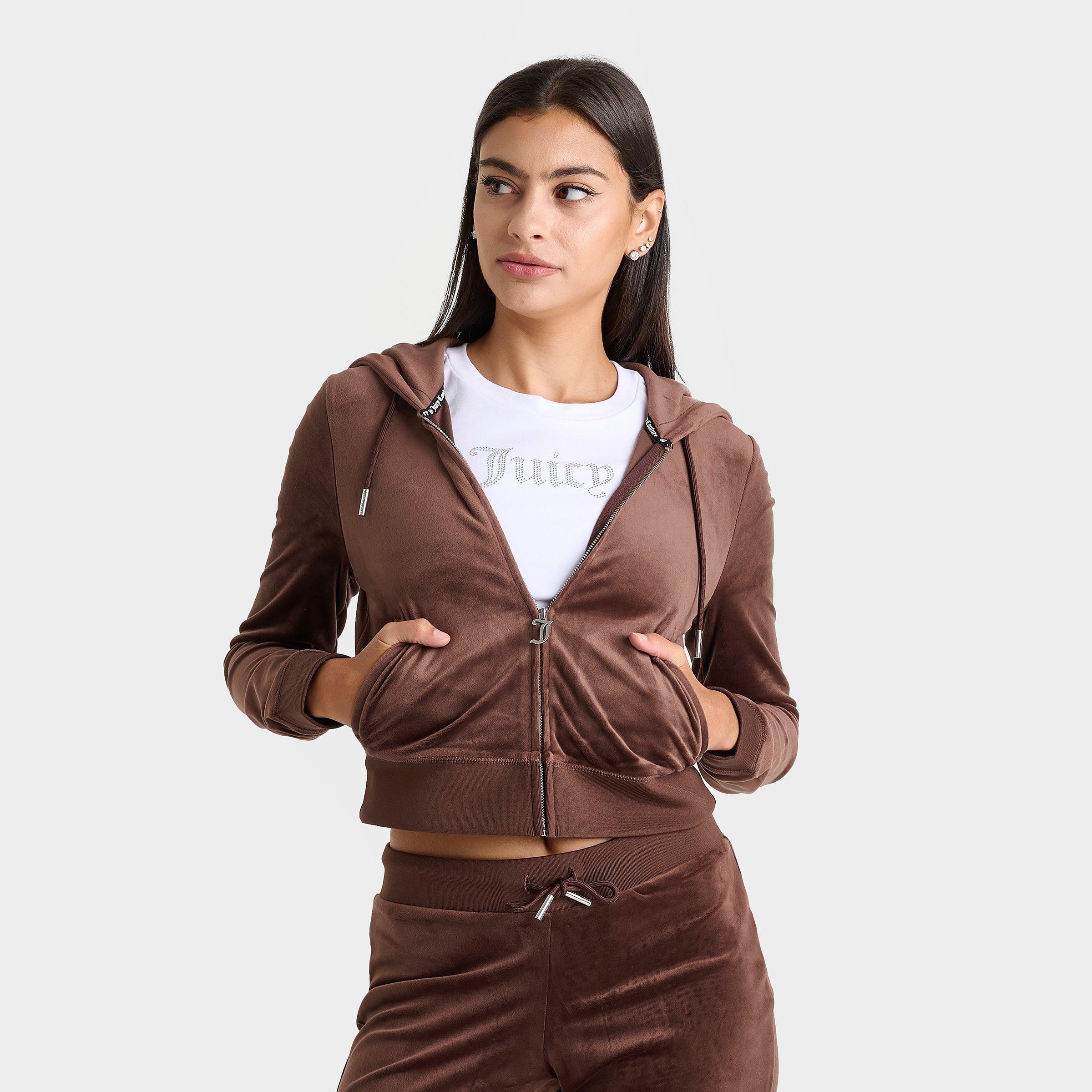 JUICY COUTURE JUICY COUTURE WOMEN'S OG BIG BLING VELOUR ZIP-UP HOODIE 