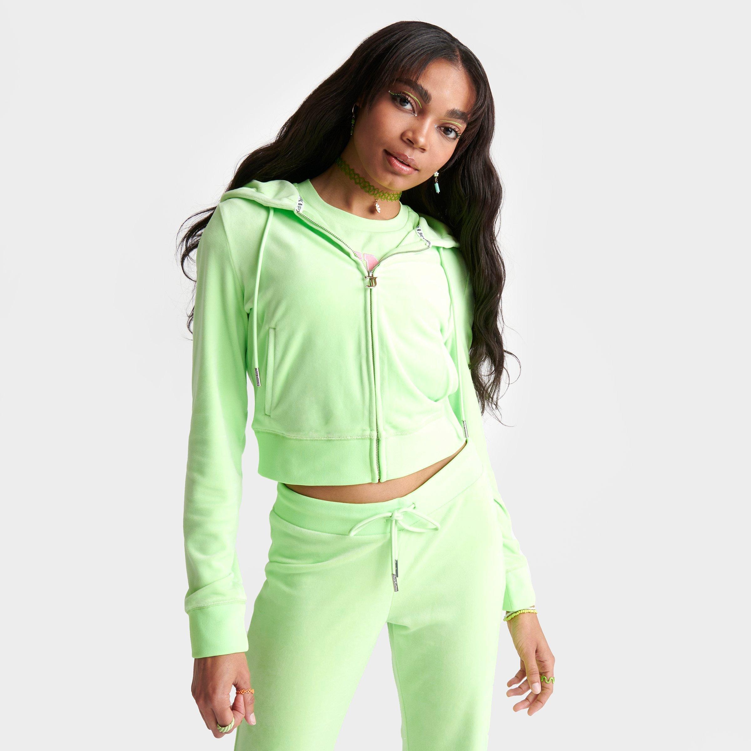 Juicy Couture Women's Og Big Bling Velour Zip-up Hoodie In Sour Apple