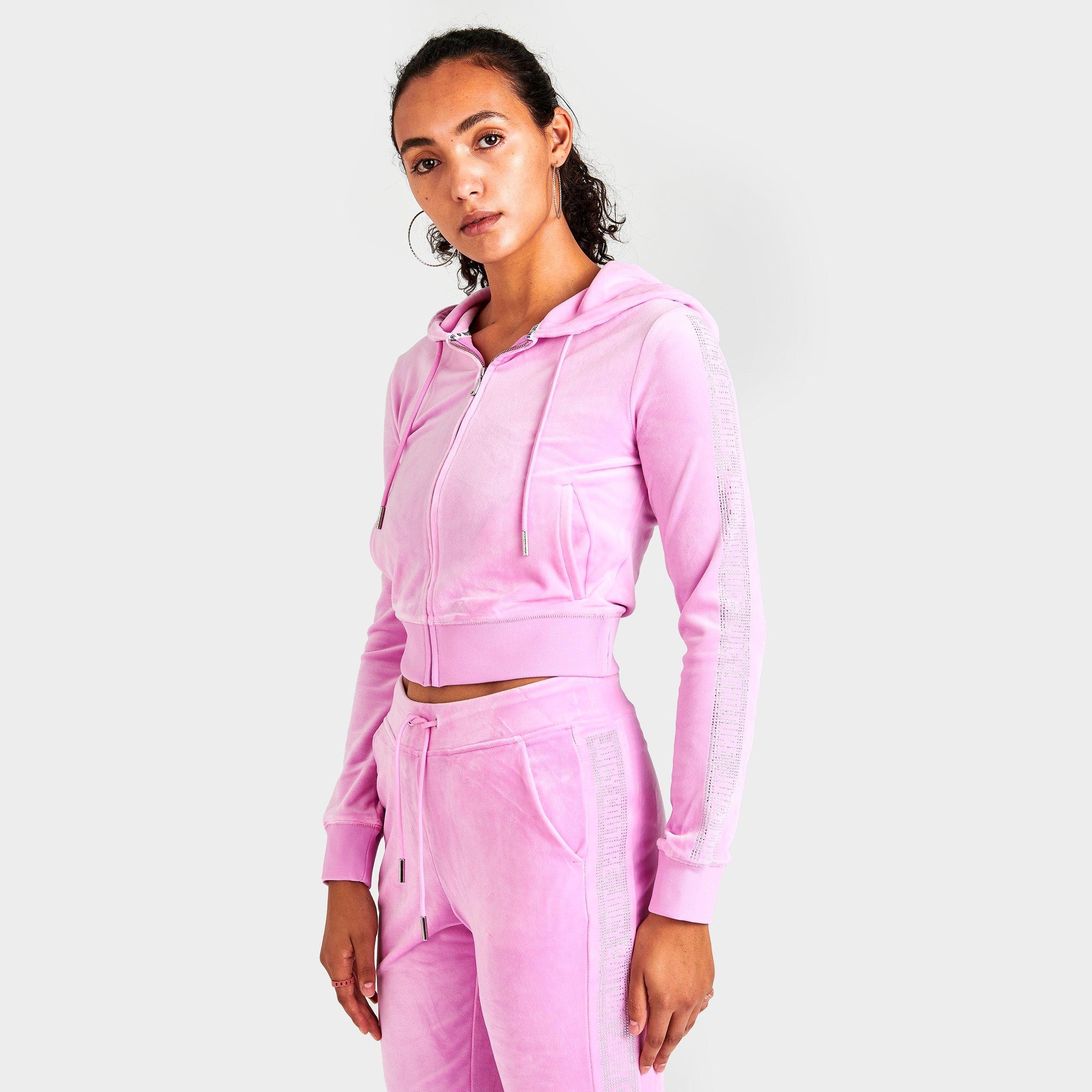 Juicy Couture Classic Recycled Polyester Blend Velour Zip Front Crop Hoodie In Violet Dusk