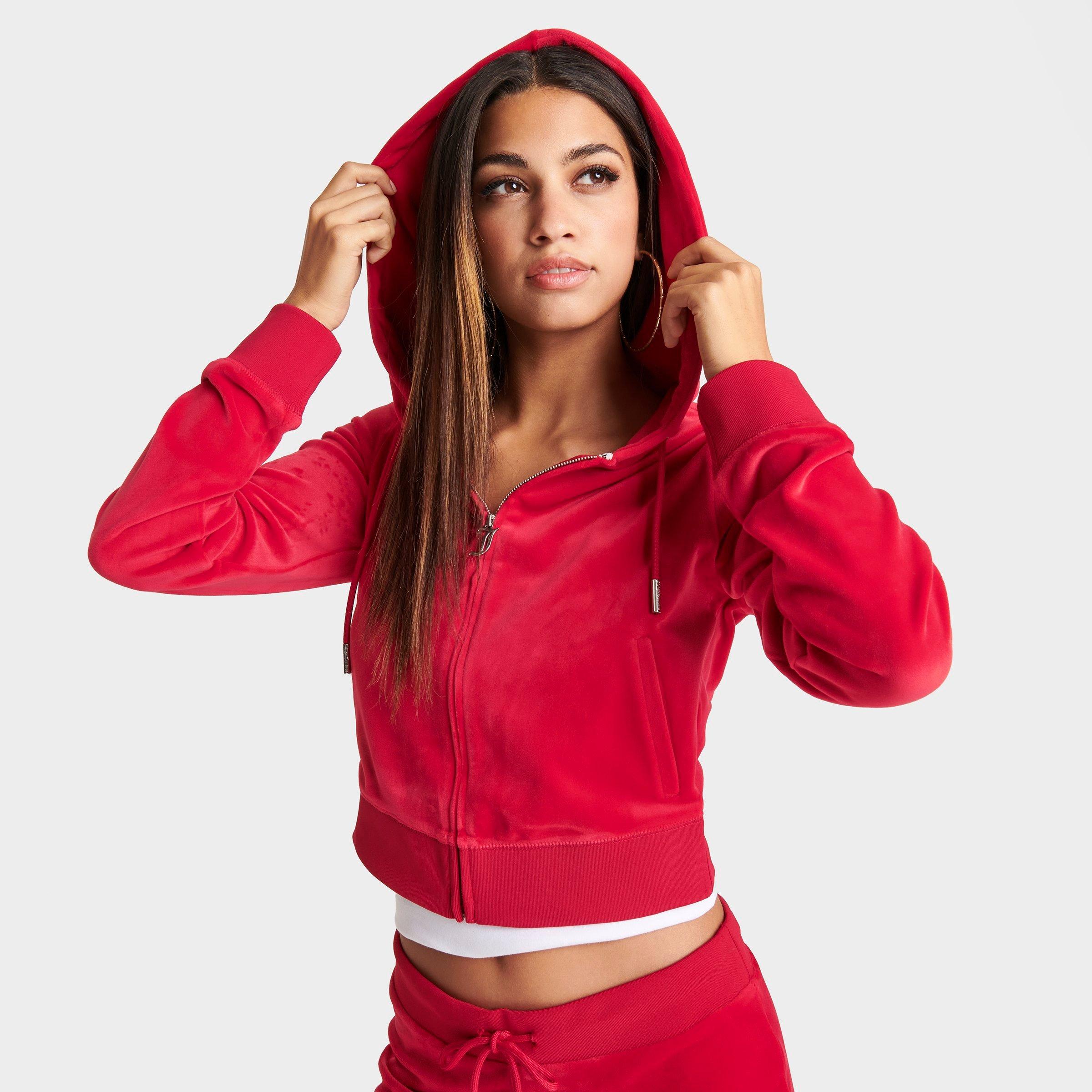 Juicy Couture Women's Og Big Bling Velour Zip-up Hoodie In Coco Red