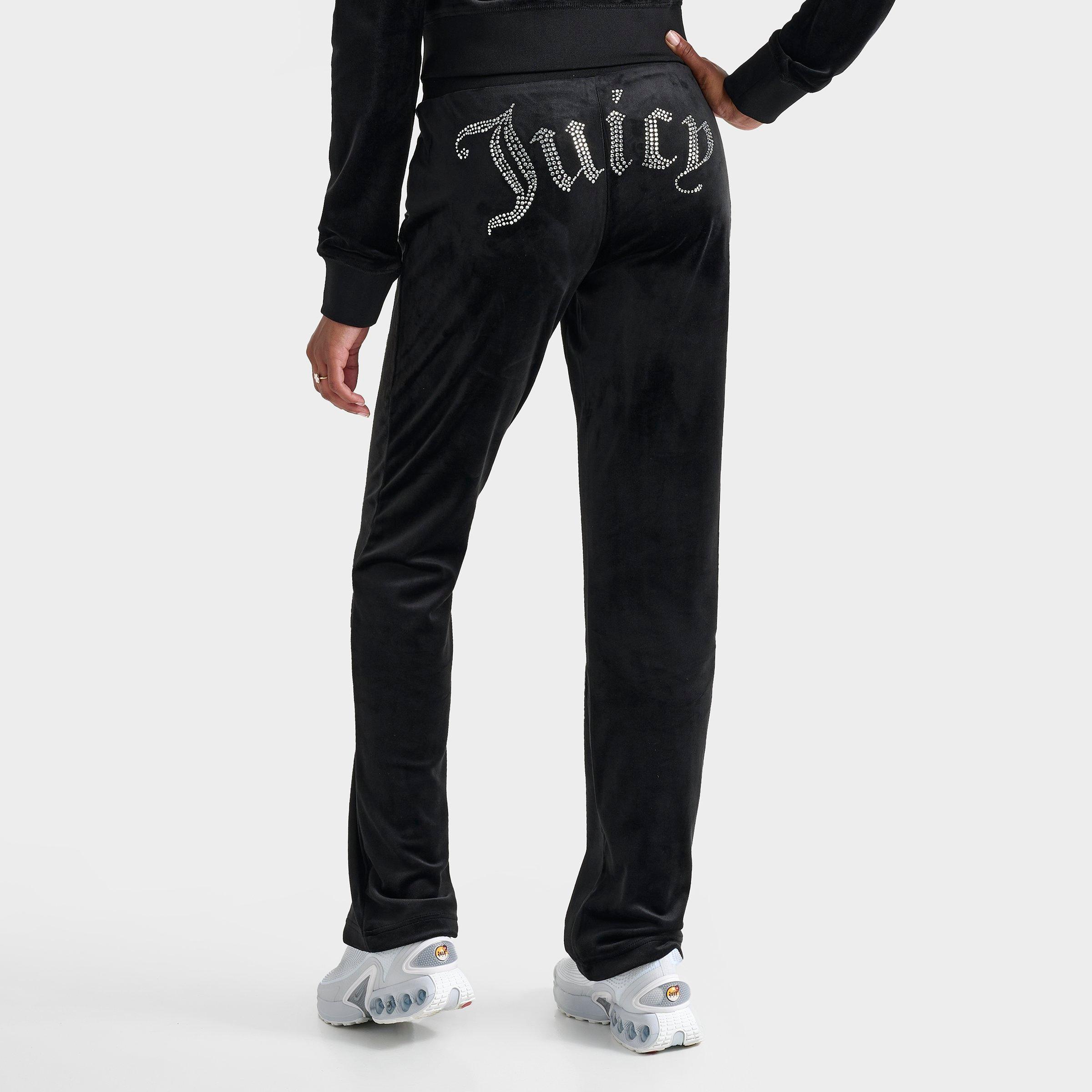 Juicy Couture Women's OG Big Bling Velour Track Pants in Black/Liquorice Size Large Polyester/Spandex/Velour