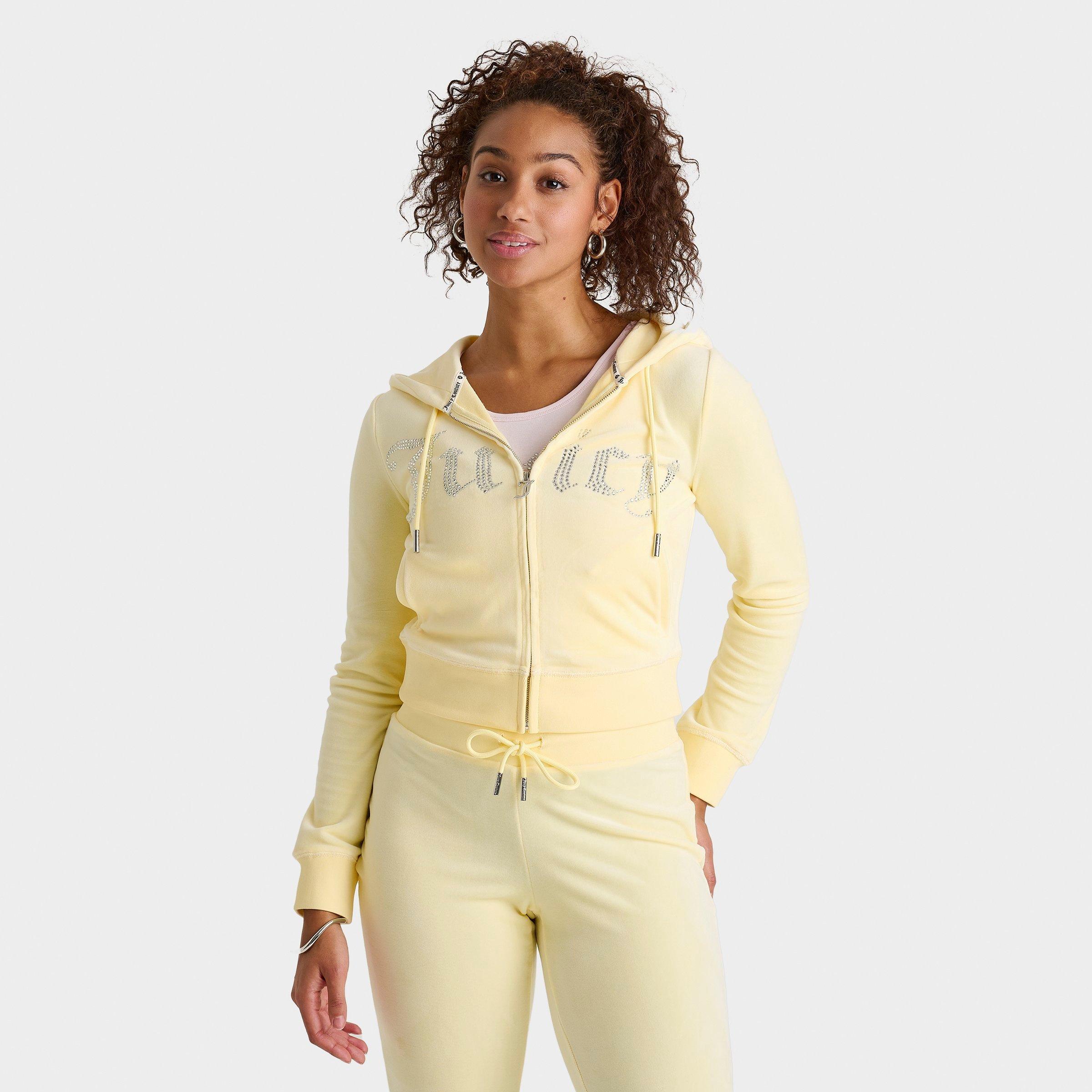 Juicy Couture Women's Bling Front Hoodie in Yellow/Soft Yellow Size XS Polyester/Velvet/Spandex