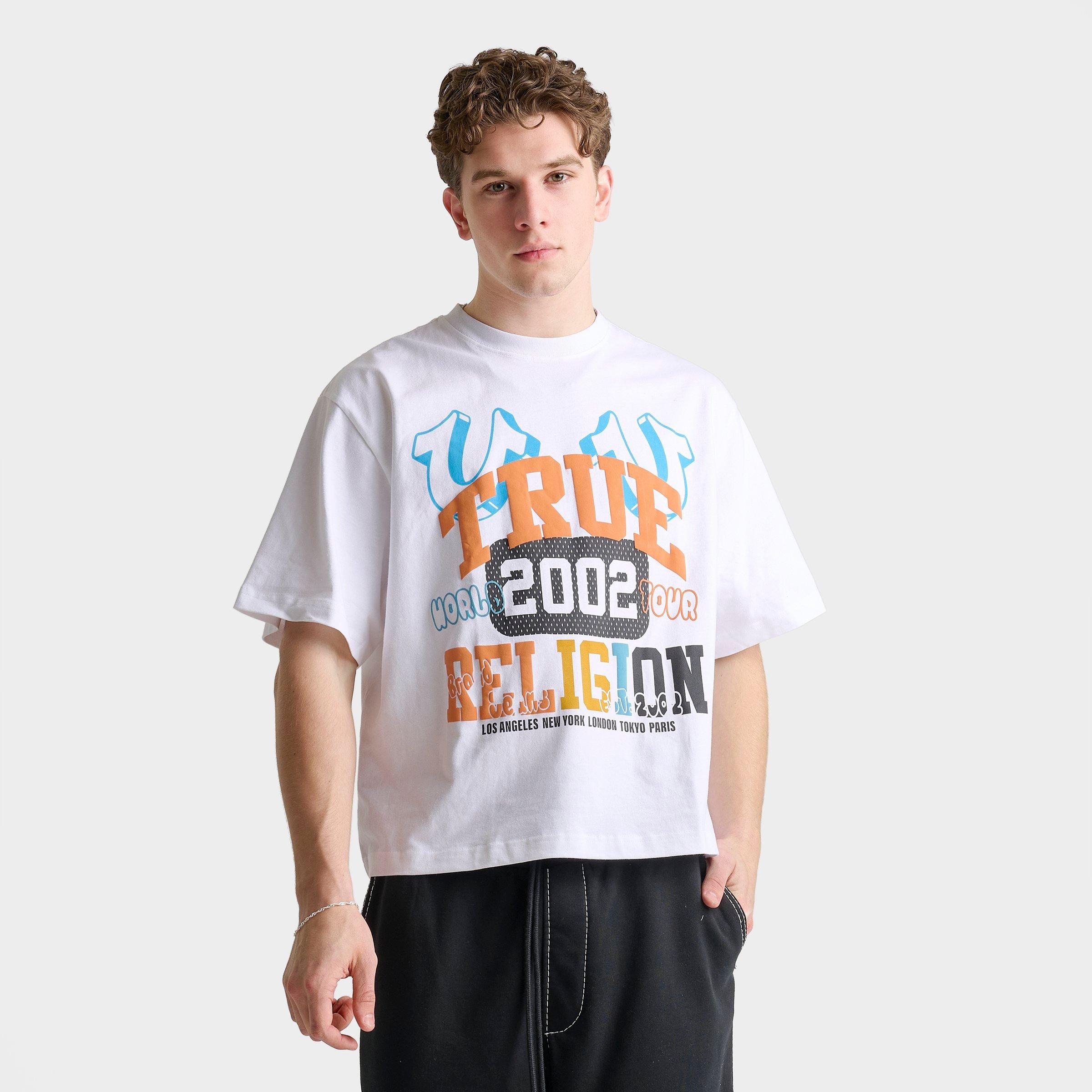 True Religion Men's University Logo Heavyweight Boxy Crop T-Shirt in White Size: Small