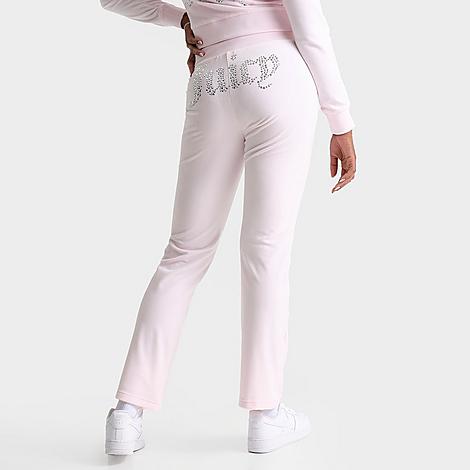 Juicy Couture Women's Og Bling Heart Velour Track Pants In Soft Glow