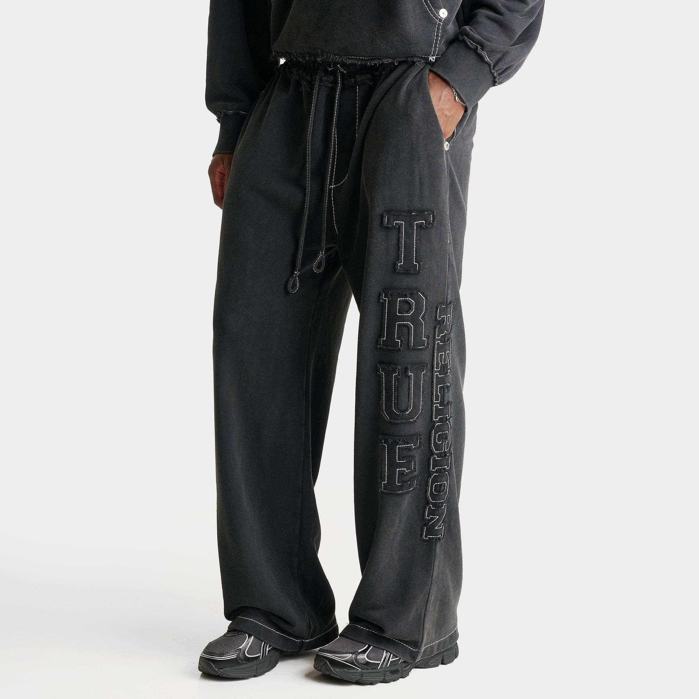True Religion Men's Logo AppliquÃ© Big T Baggy Sweatpants in Black Size: Large