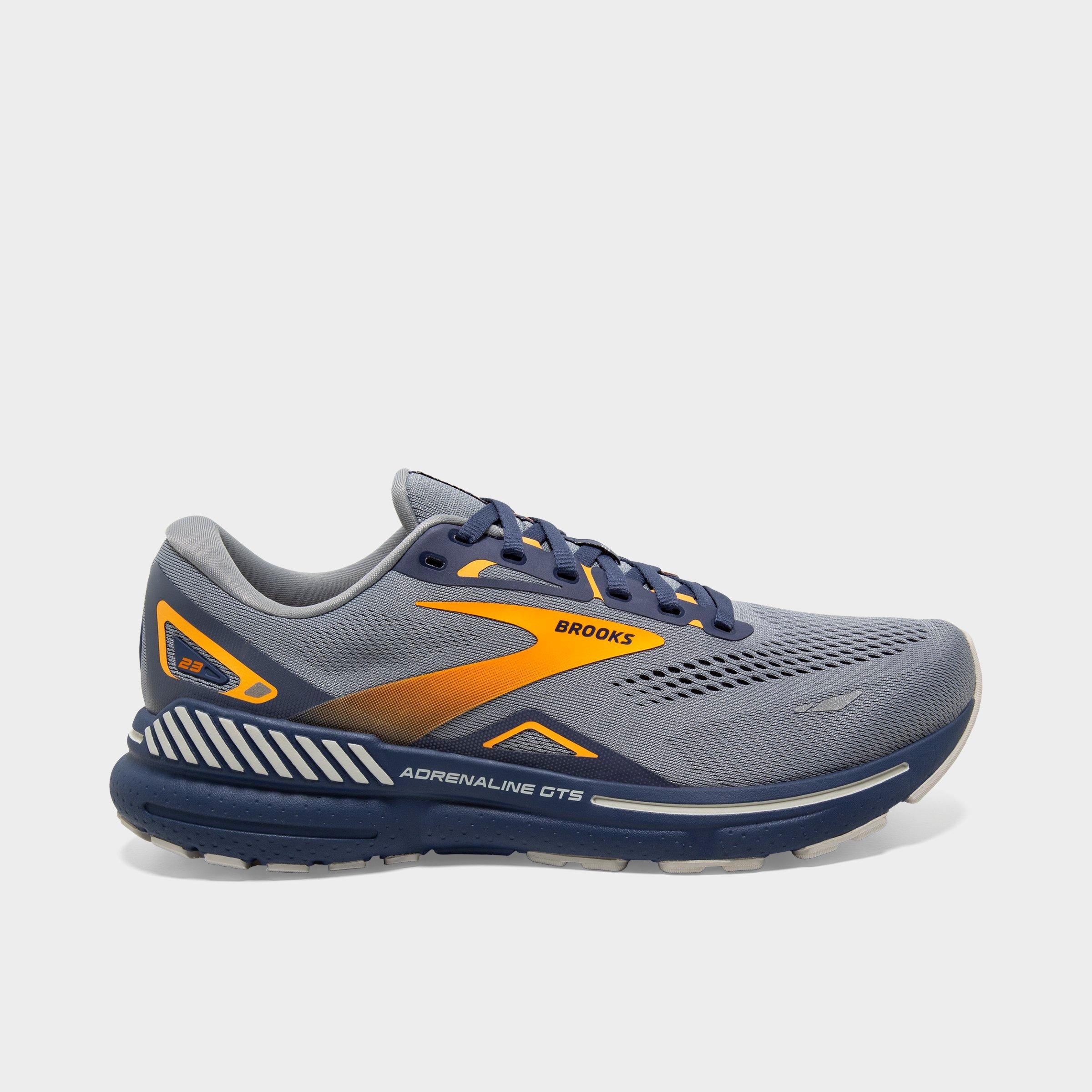 Brooks Men's Adrenaline GTS 23 Running Shoes in Grey/Crown Blue/Orange Size: 7.0