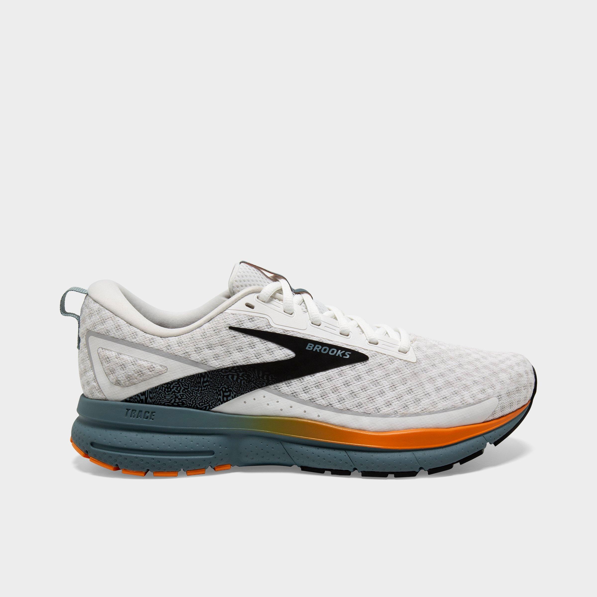 Shop Brooks Men's Trace 3 Running Shoes In White/orange/goblin Blue