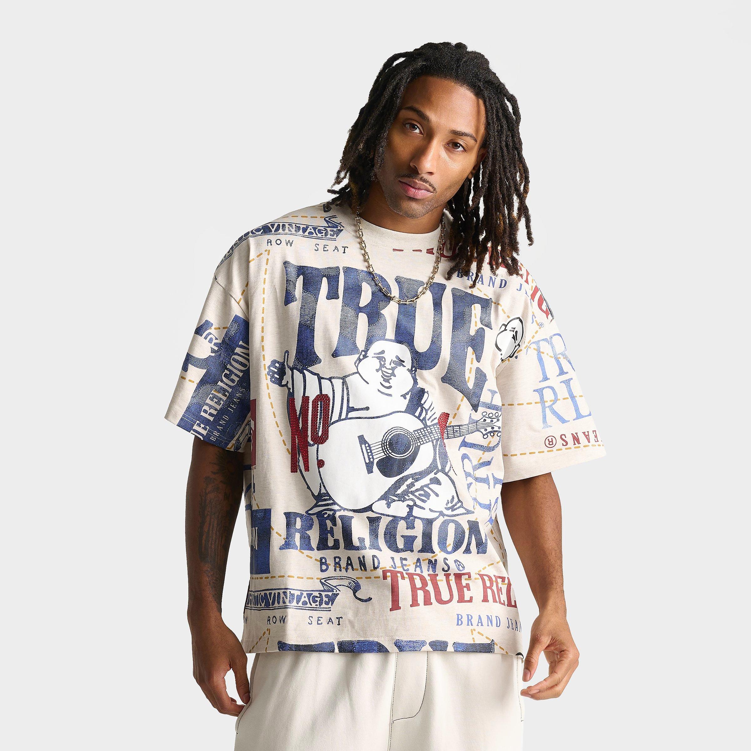 True Religion Men's No. 1 Logo Allover Print Heavyweight Oversized T-Shirt