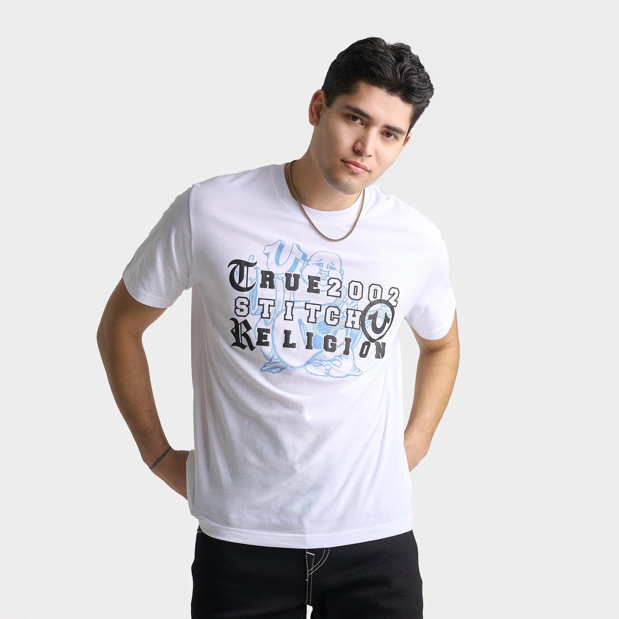 True Religion Men's Buddha Letters T-Shirt in White/Blue Bell Size: Large