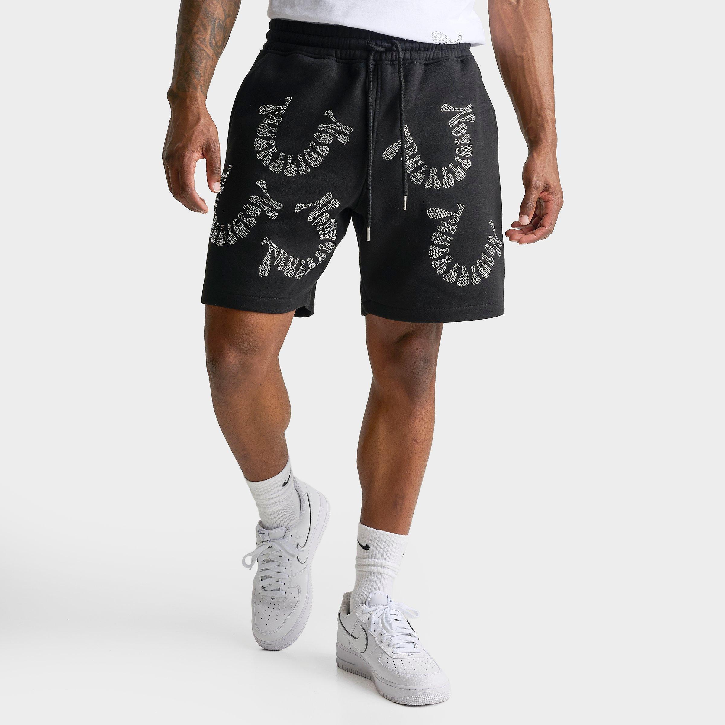 True Religion Men's Warped Logo Rhinestone Fleece Shorts in Black Size: Large