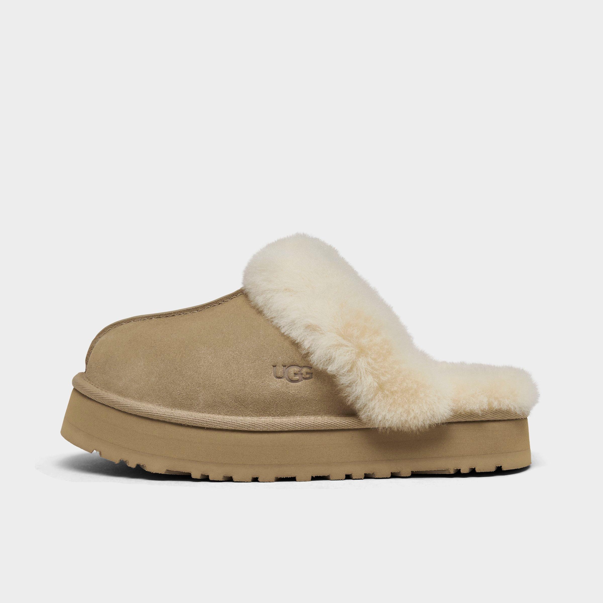 Ugg Disquette Sheepskin And Suede Comfort Slide In Sand